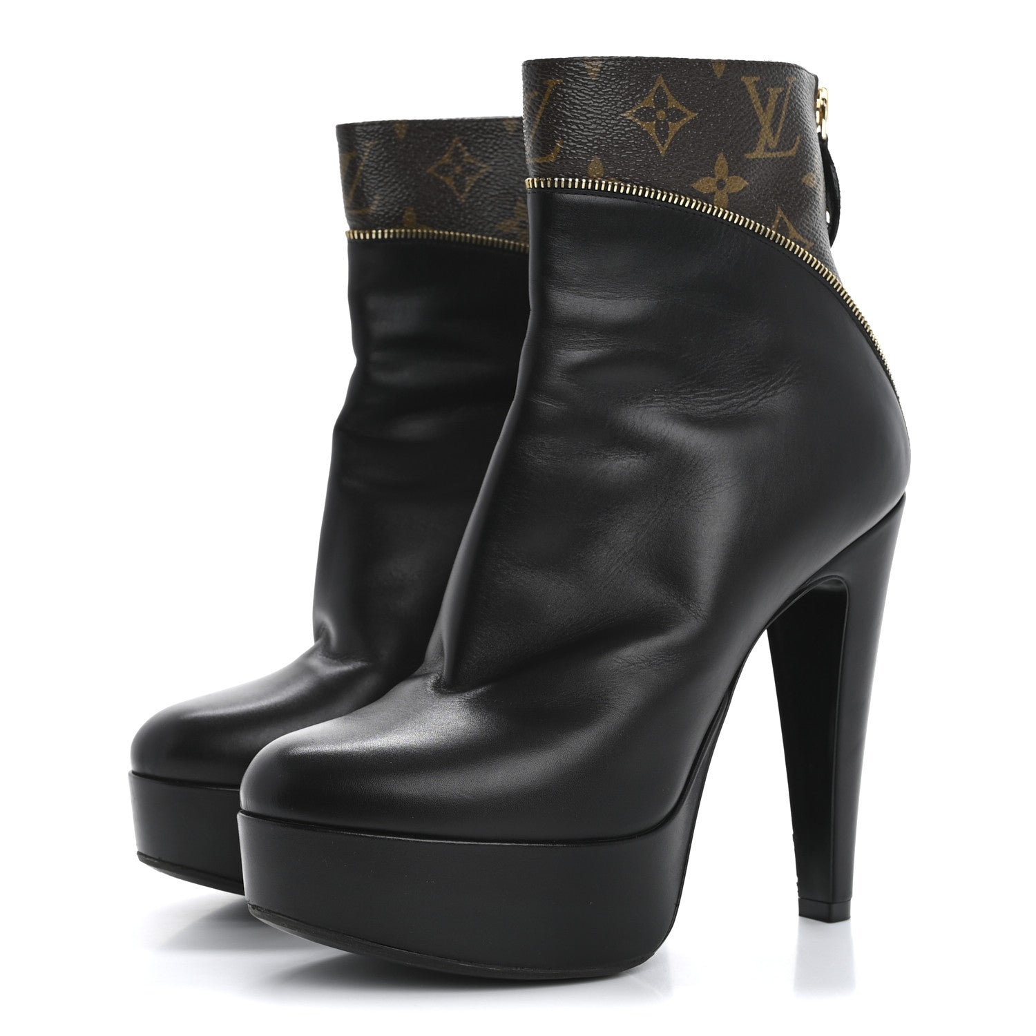 Louis Vuitton Calfskin Monogram Afterglow Platform Ankle Boots 38.5 Black 4 of 14