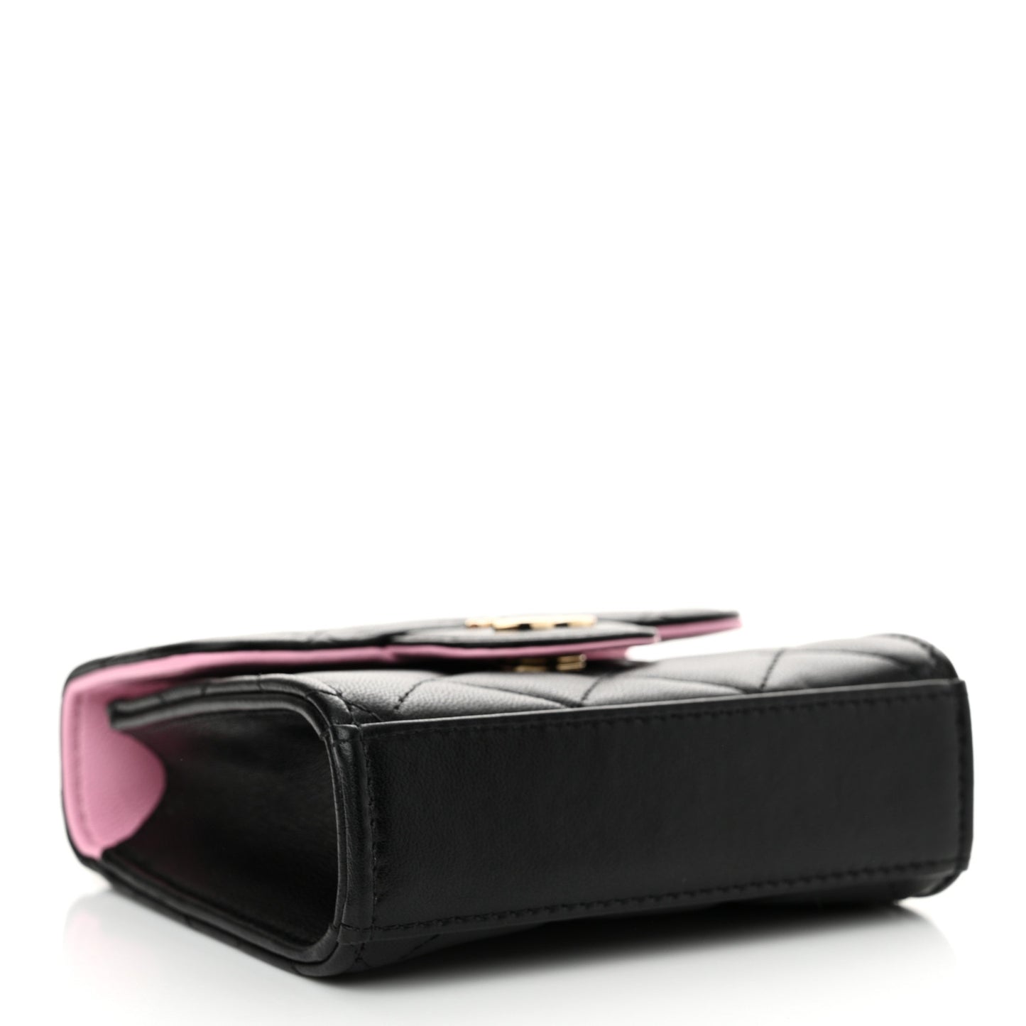 Lambskin Quilted Bi-Color Top Handle Clutch With Chain Black Pink