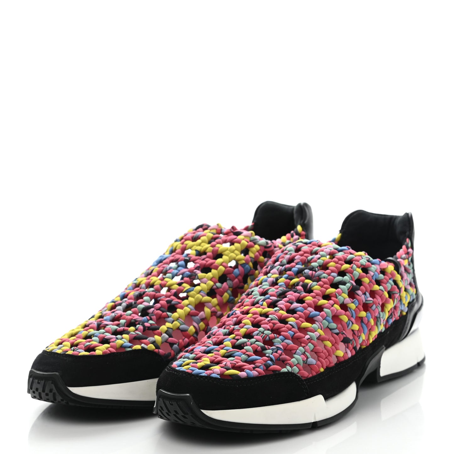 Jersey Braided Velvet Goatskin Womens Rush Festival Sneakers 37.5 Rouge Multicolor