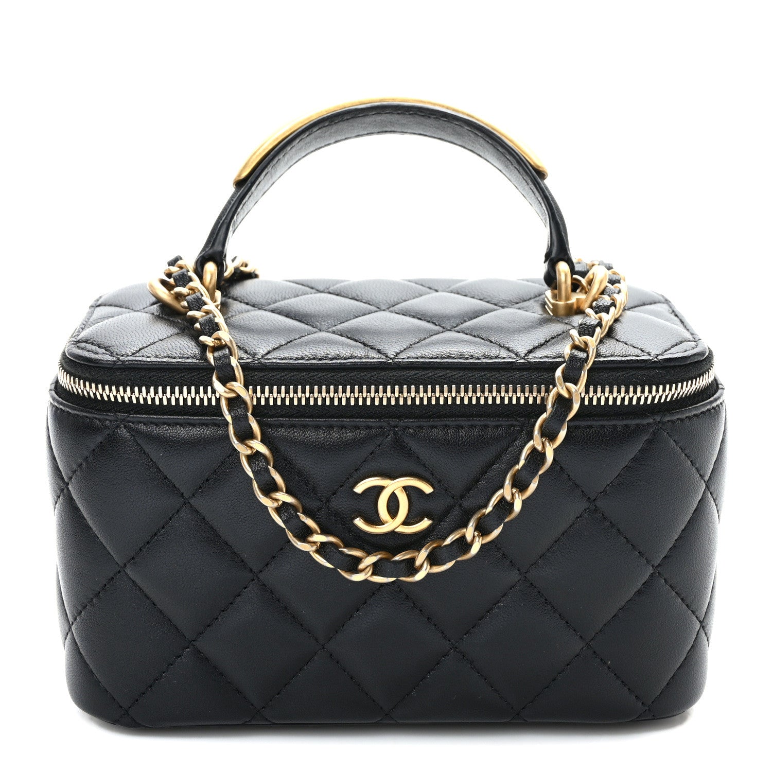 Chanel Lambskin Quilted Metal Small Top Handle Vanity Case With Chain Black 1 of 10