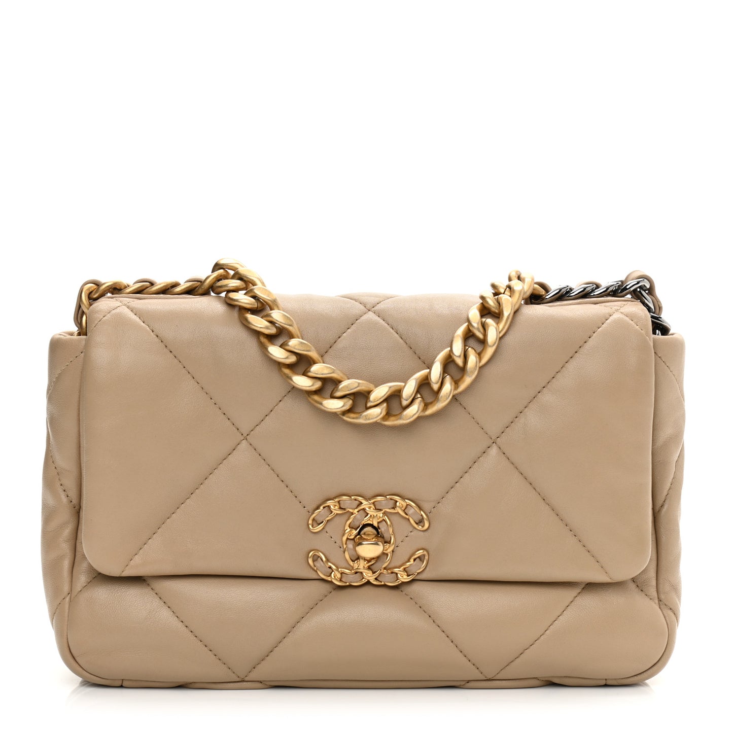 Lambskin Quilted Medium Chanel 19 Flap Dark Beige