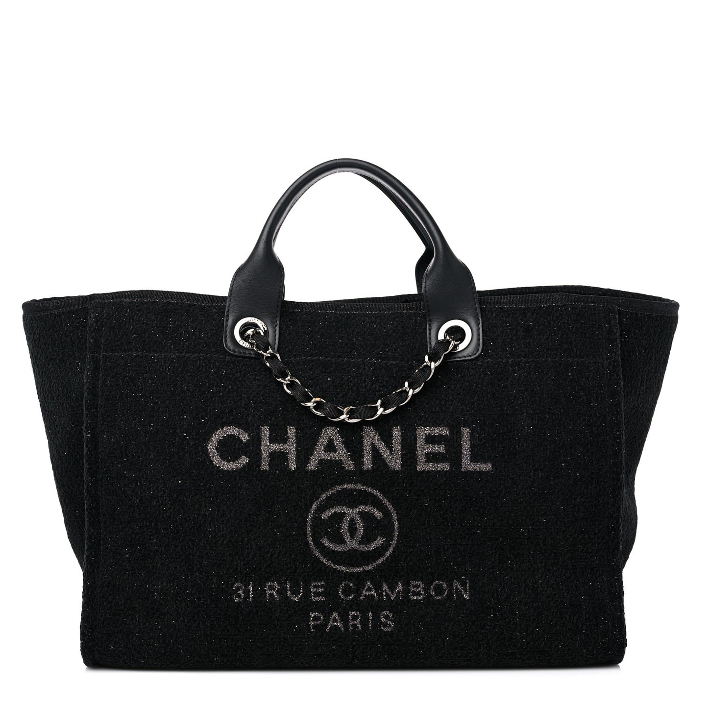 Lurex Boucle Medium Deauville Tote Black