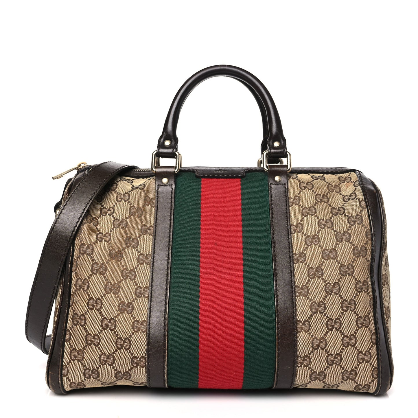 Monogram Selleria Calfskin Vintage Web Medium Boston Beige Ebony Cocoa