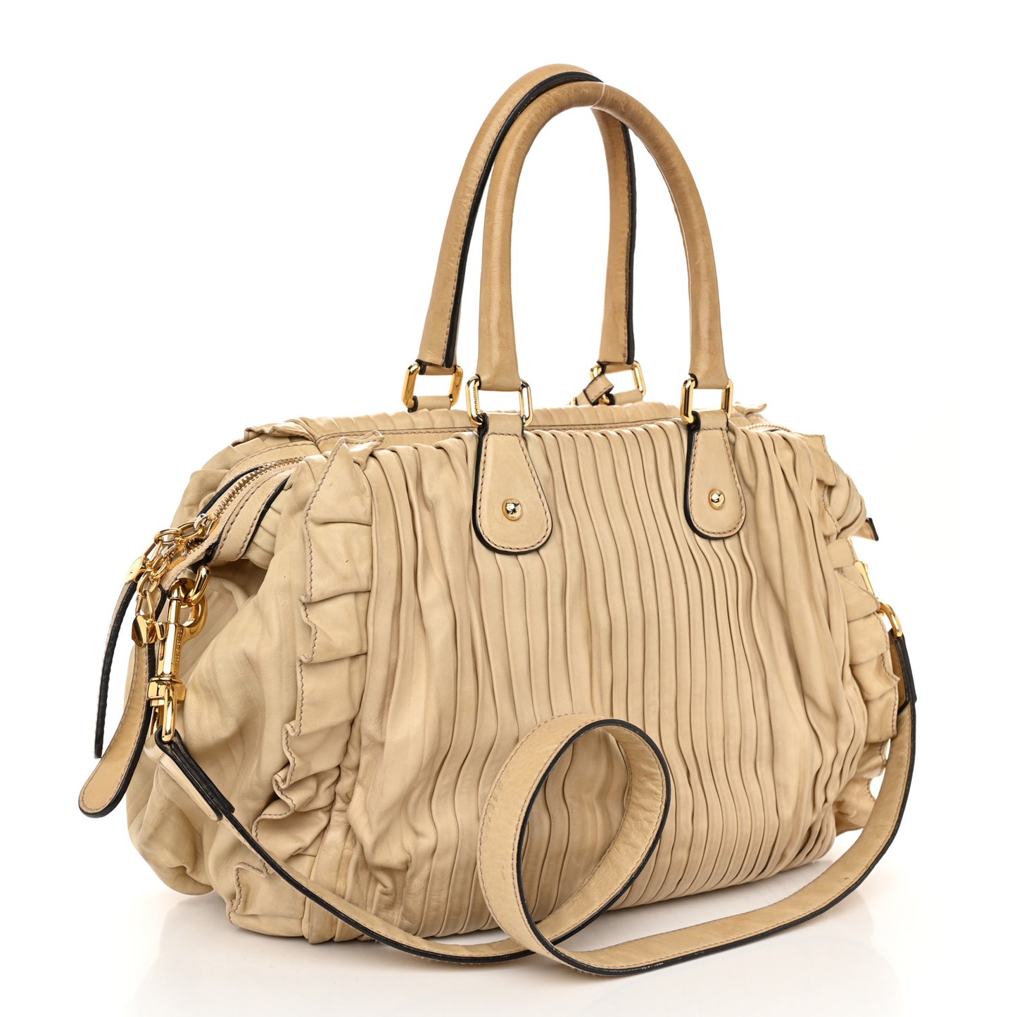 Calfskin Pleated Miss Gin Ruffle Bowler Tan