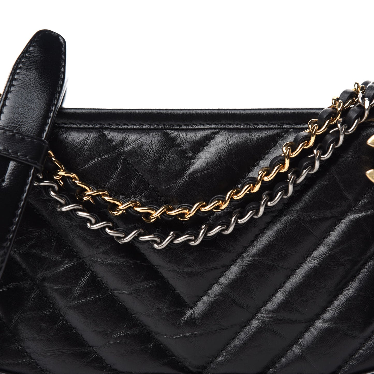 Aged Calfskin Chevron Quilted Small Gabrielle Hobo Black