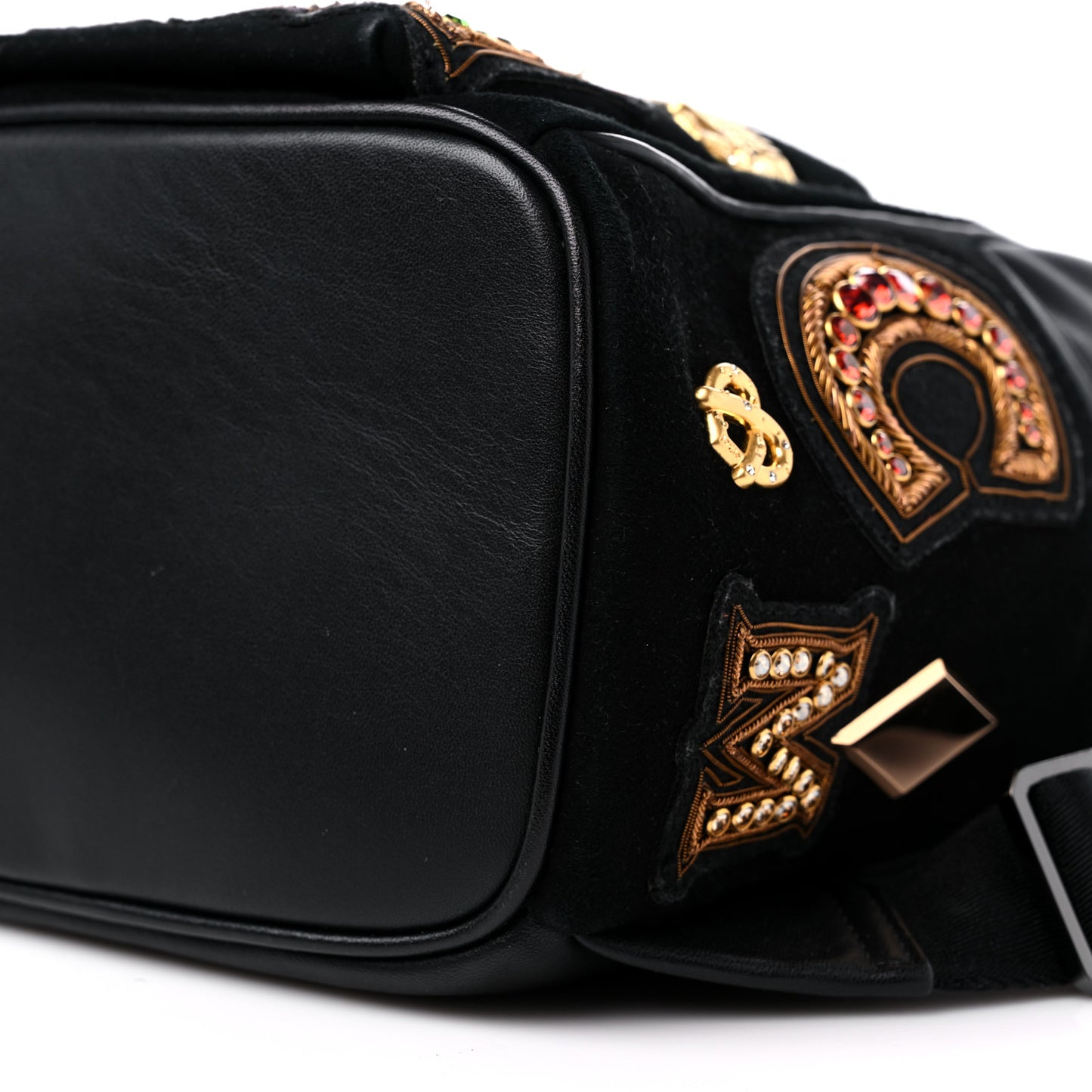 Suede Crystal Victory Patch Backpack Black