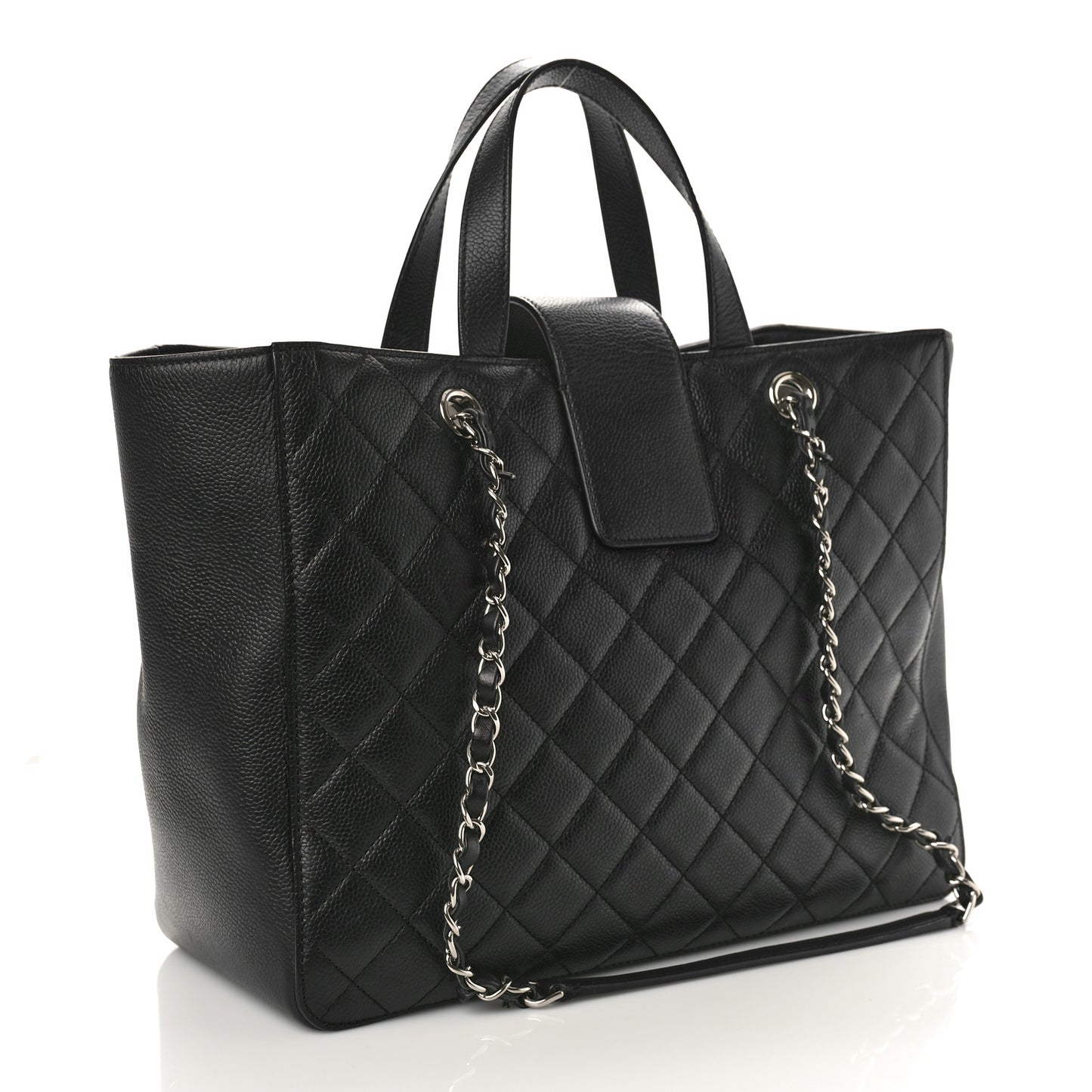 Caviar Quilted Large CC Box Shopping Tote Black