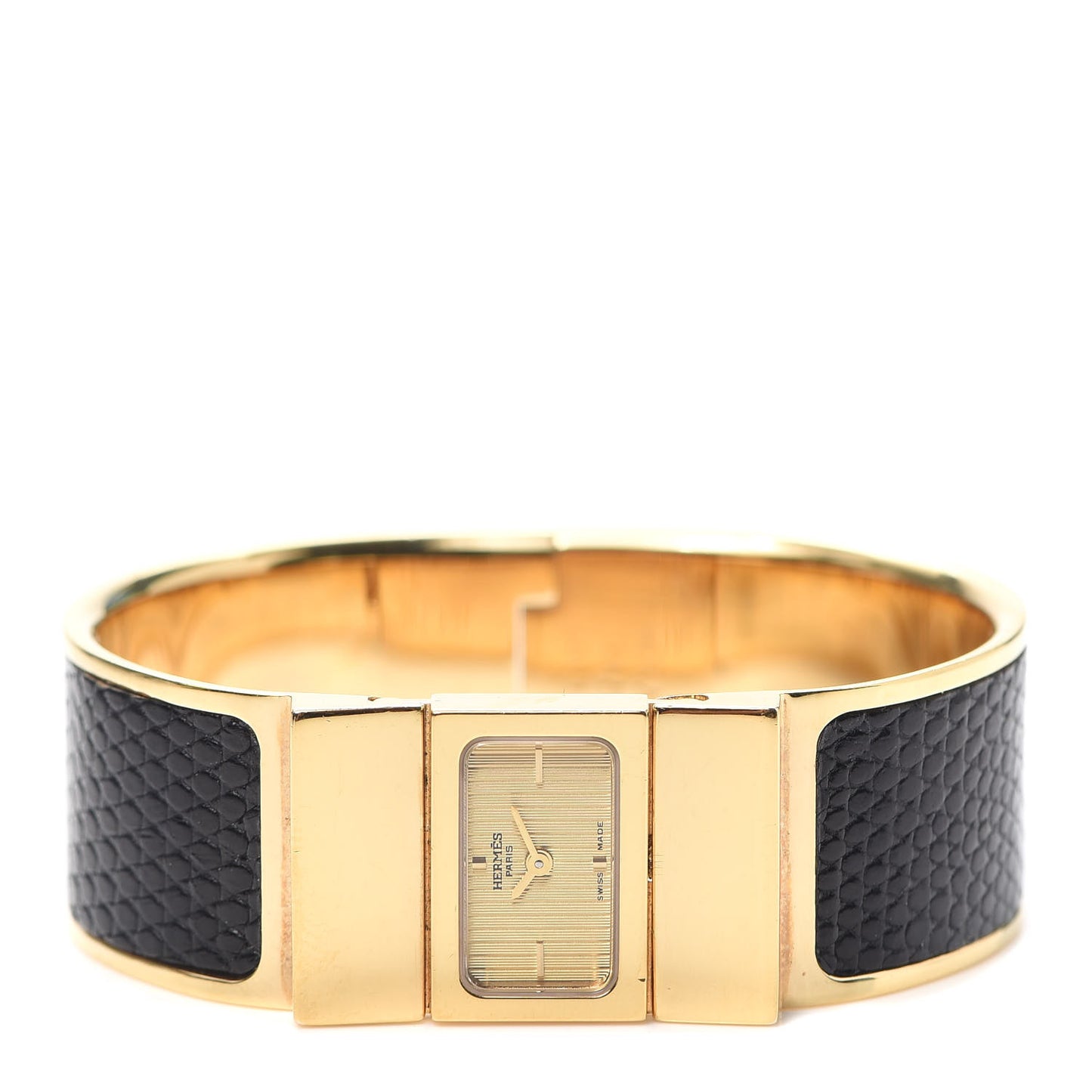 Stainless Steel Lizard 19mm Loquet Quartz Watch Noir