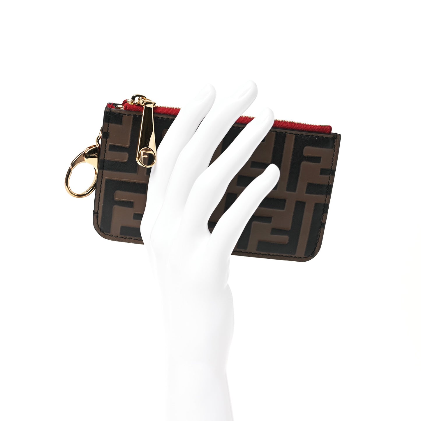 Vitello Cruise F is Fendi Bi-Color FF 1974 Embossed Key Case Pouch Maya Black Fragola