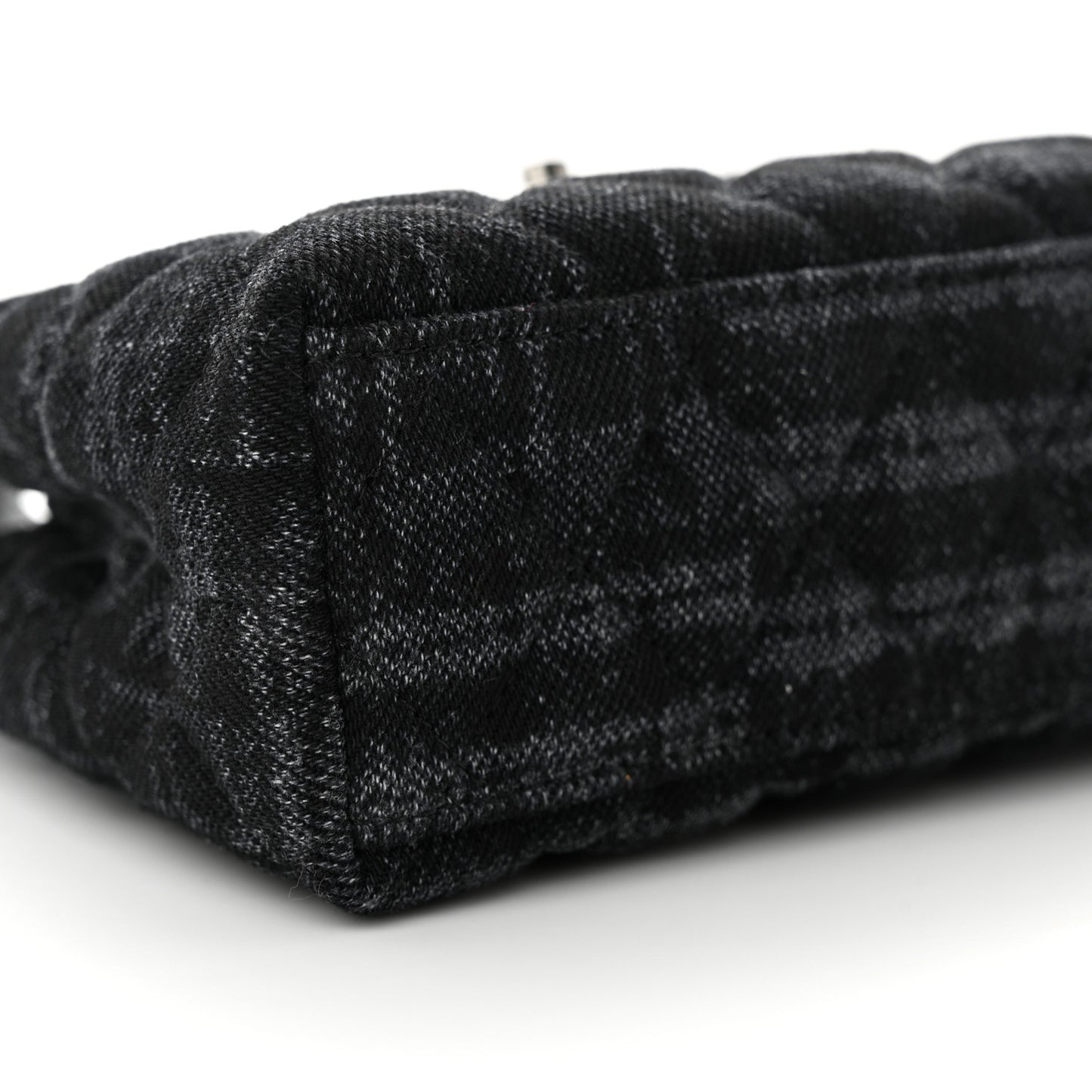 Printed Denim Quilted Nano Kelly Shopper Black Grey