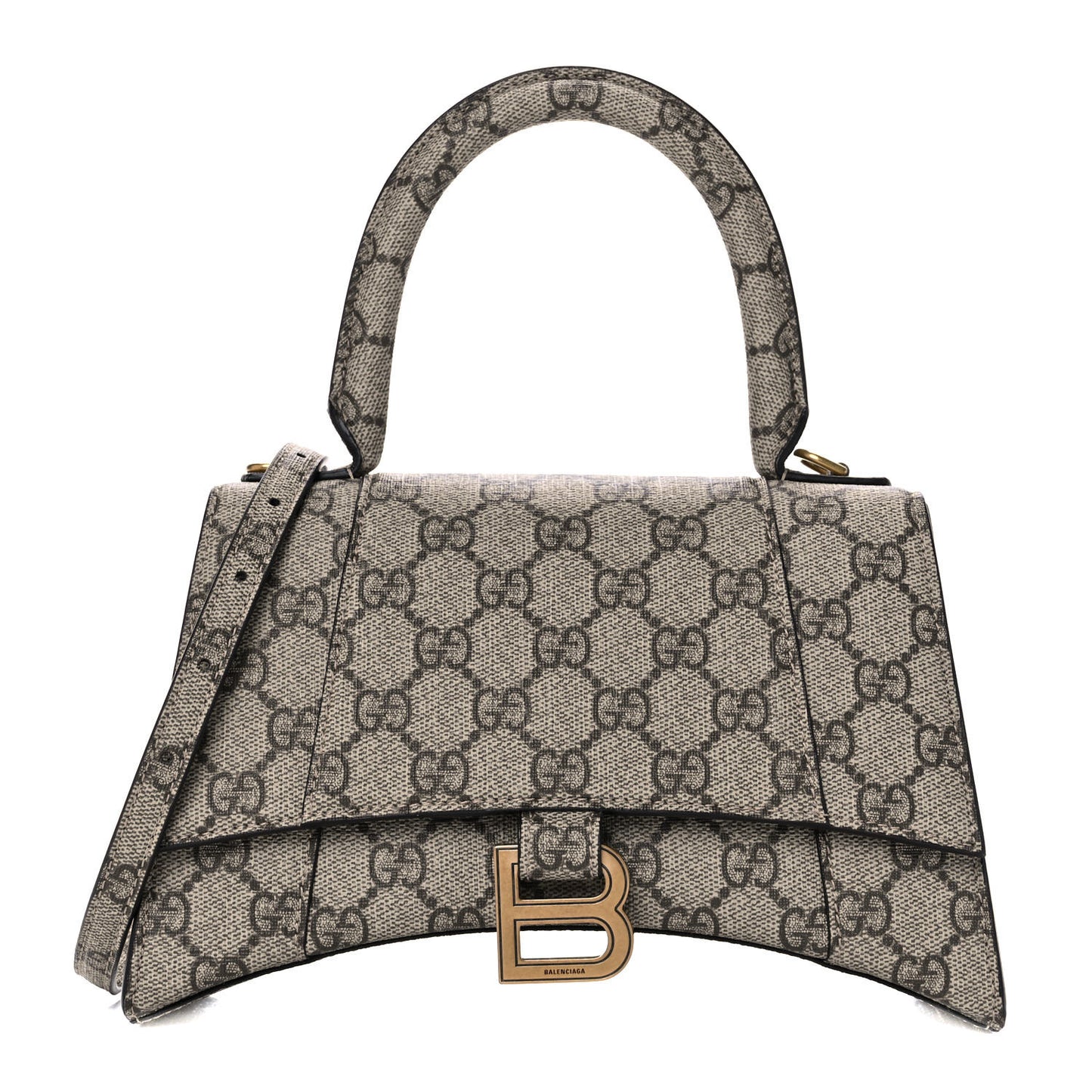 X GUCCI GG Supreme Monogram Small Hourglass Top Handle Bag Beige Ebony