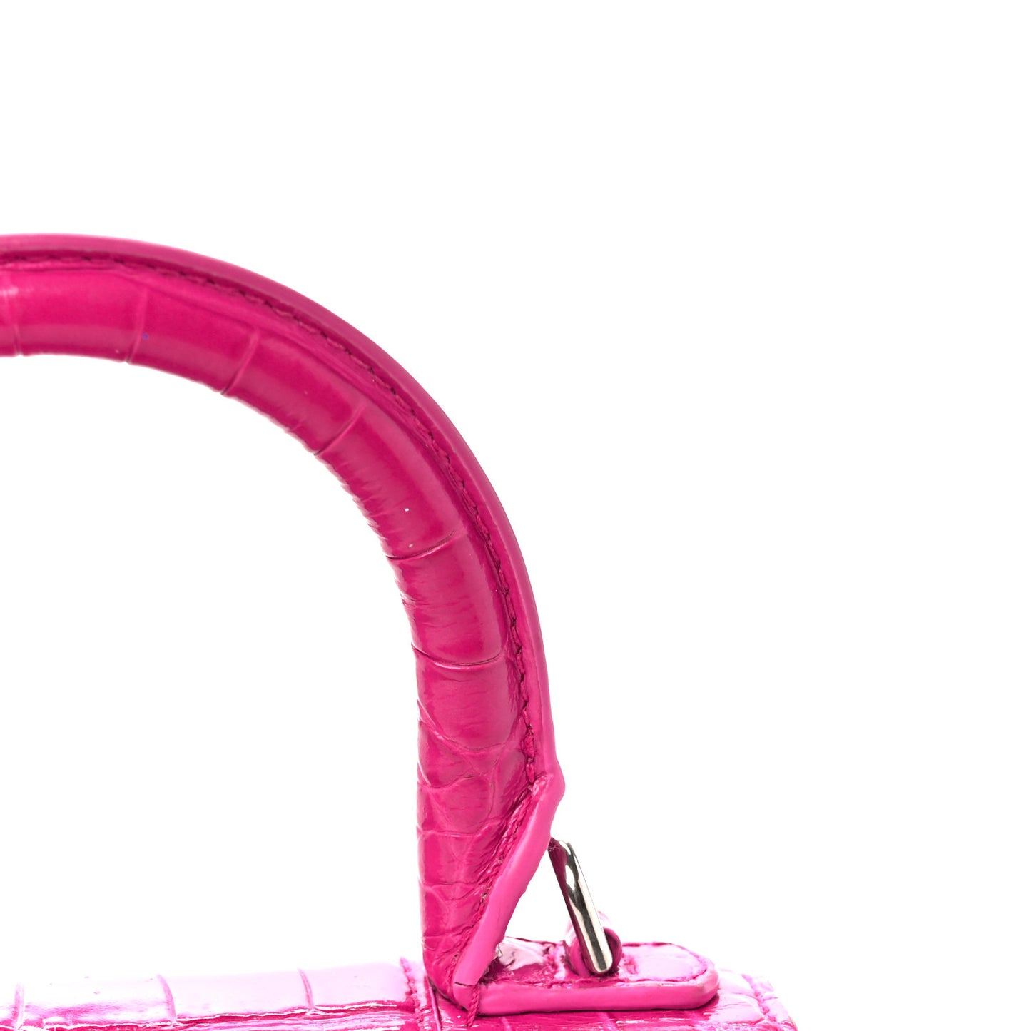 Shiny Calfskin Crocodile Embossed Hourglass Top Handle Bag XS Lipstick Pink