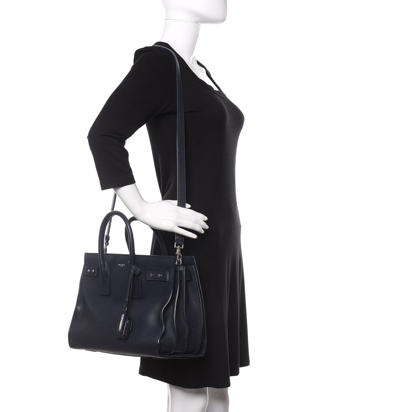 Grained Calfskin Small Supple Sac De Jour Navy