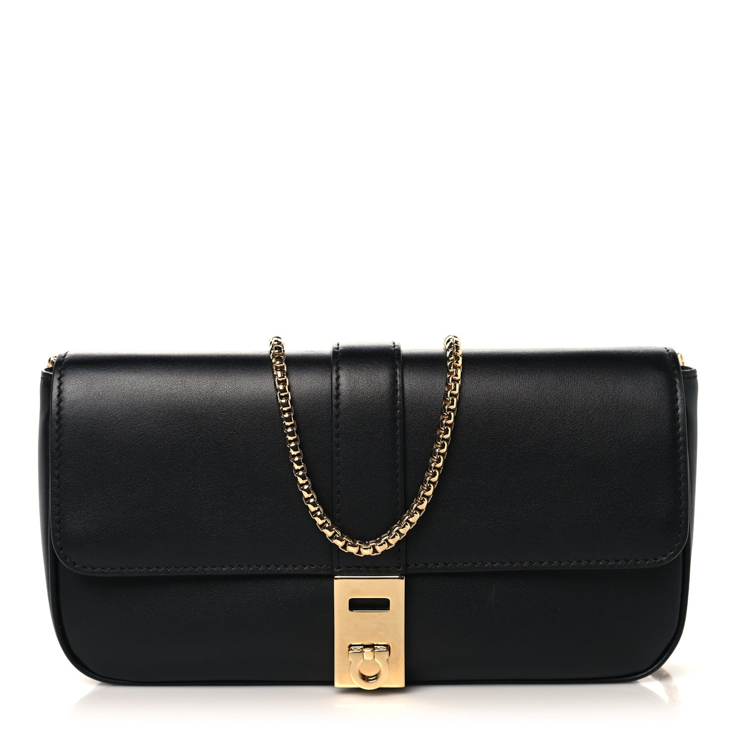 Salvatore Ferragamo Calfskin Archive Gancini Flap Crossbody Black