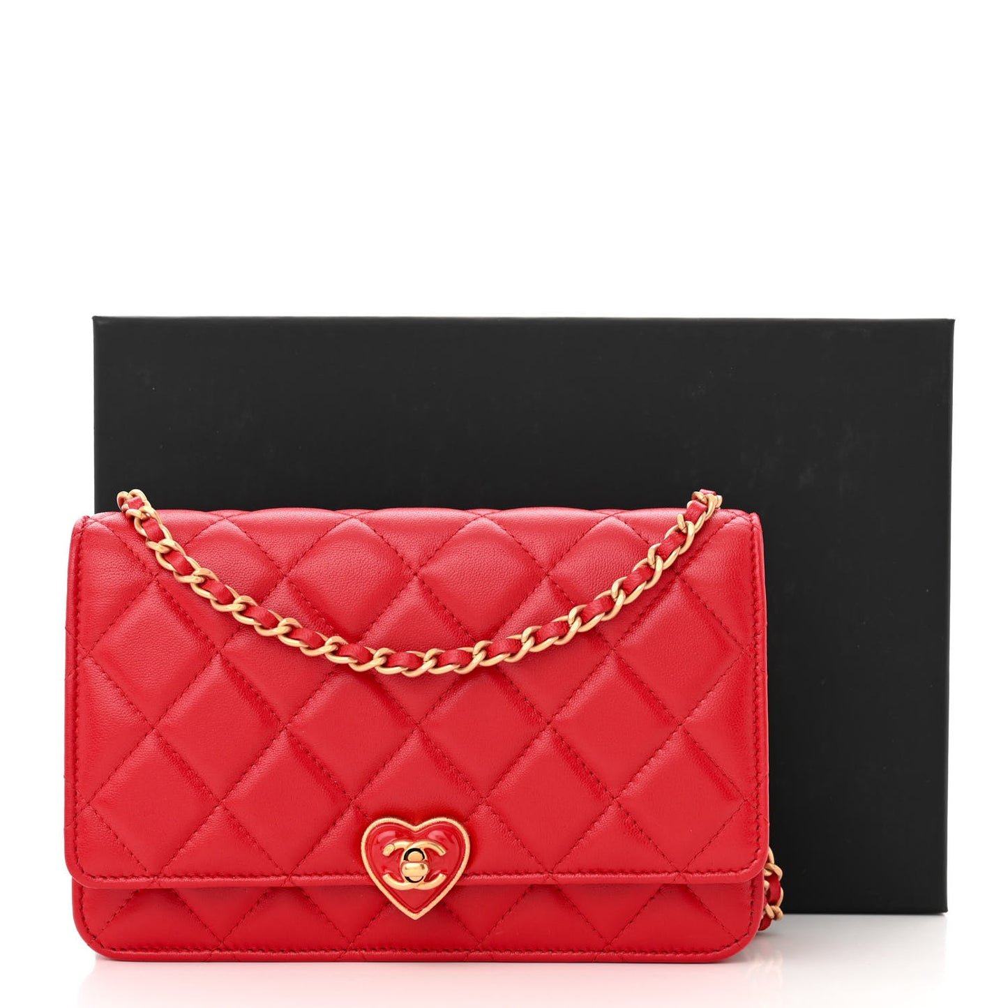 Lambskin Plexiglass Quilted Coco Love Wallet On Chain WOC Red