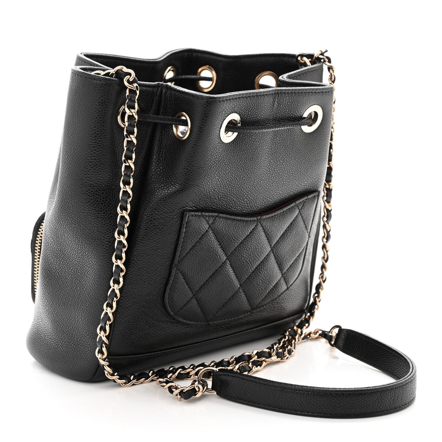 Caviar Quilted CC Pocket Bucket Bag Black
