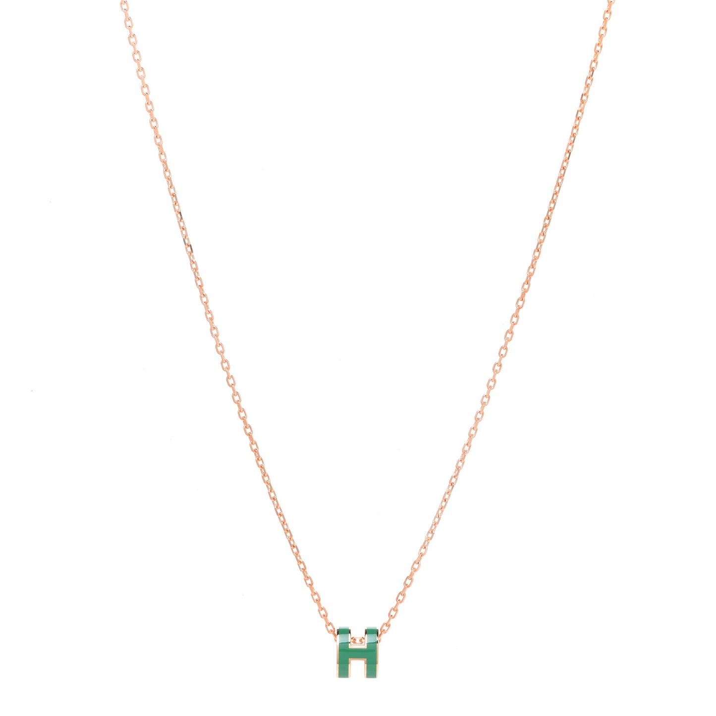 Lacquered Rose Gold Mini Pop H Pendant Necklace Vert Malachite