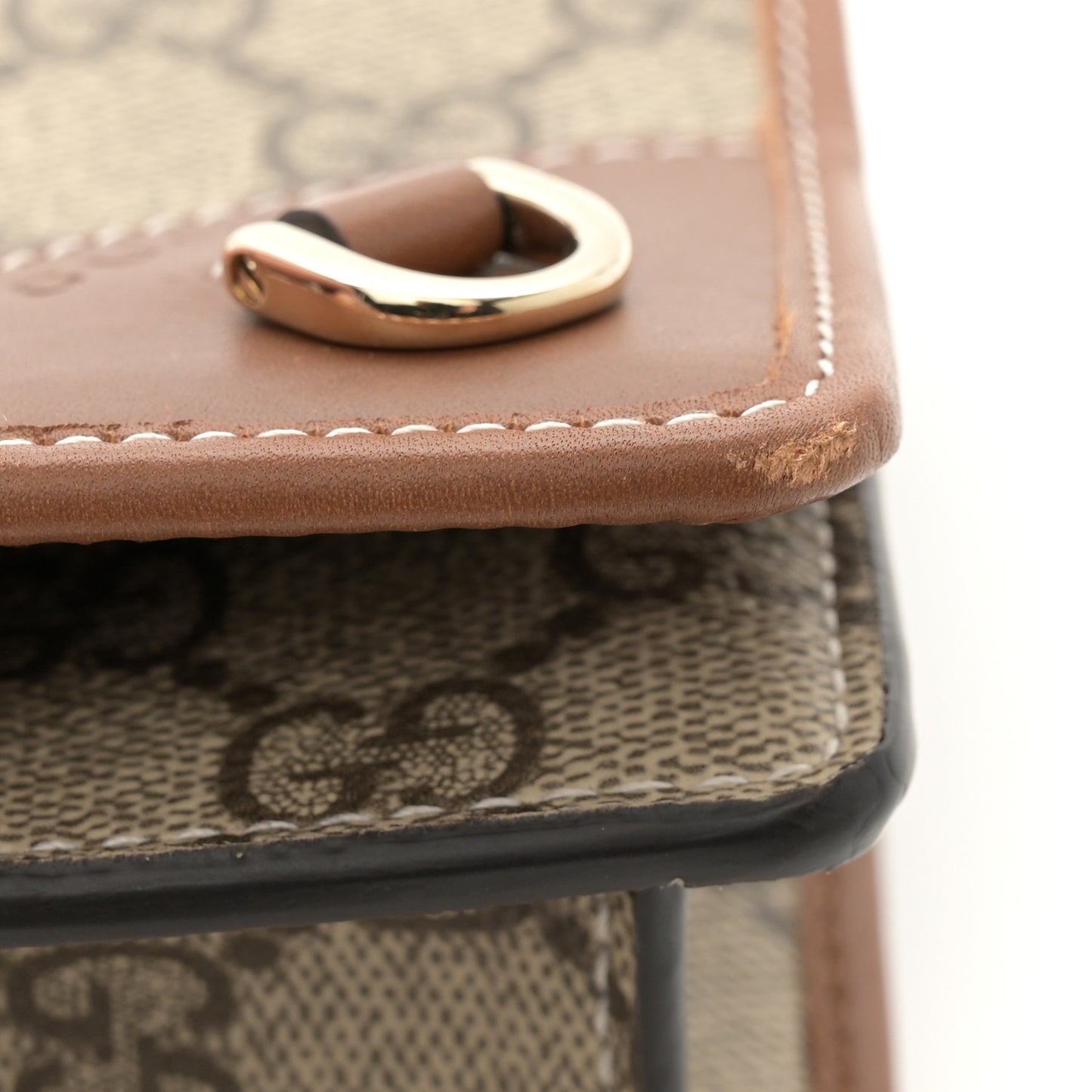 GG Supreme Monogram Textured Calfskin Emblem Super Mini Shoulder Bag Beige Dark Brown