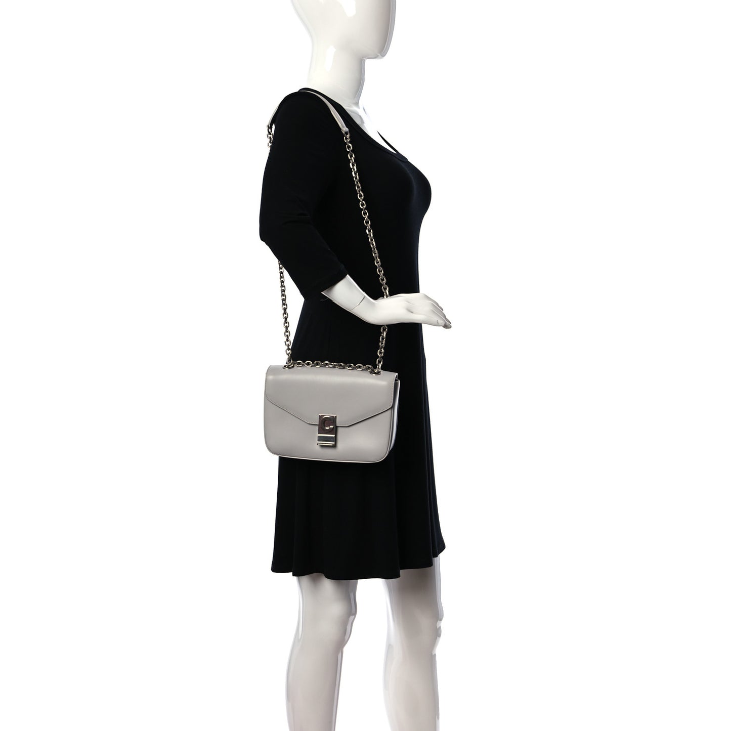 Shiny Calfskin Medium C Bag Light Grey
