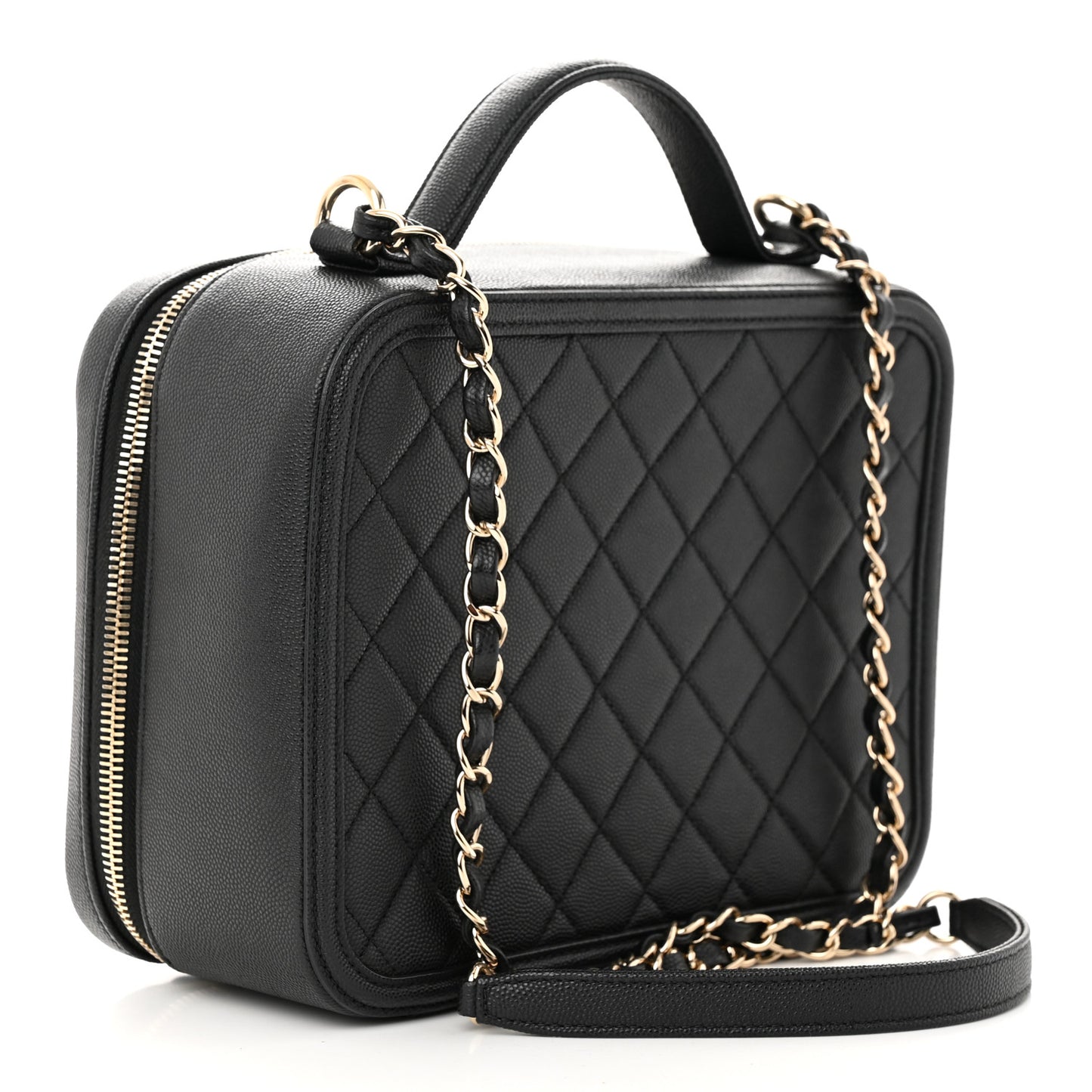 Caviar Quilted Large CC Filigree Vanity Case Black