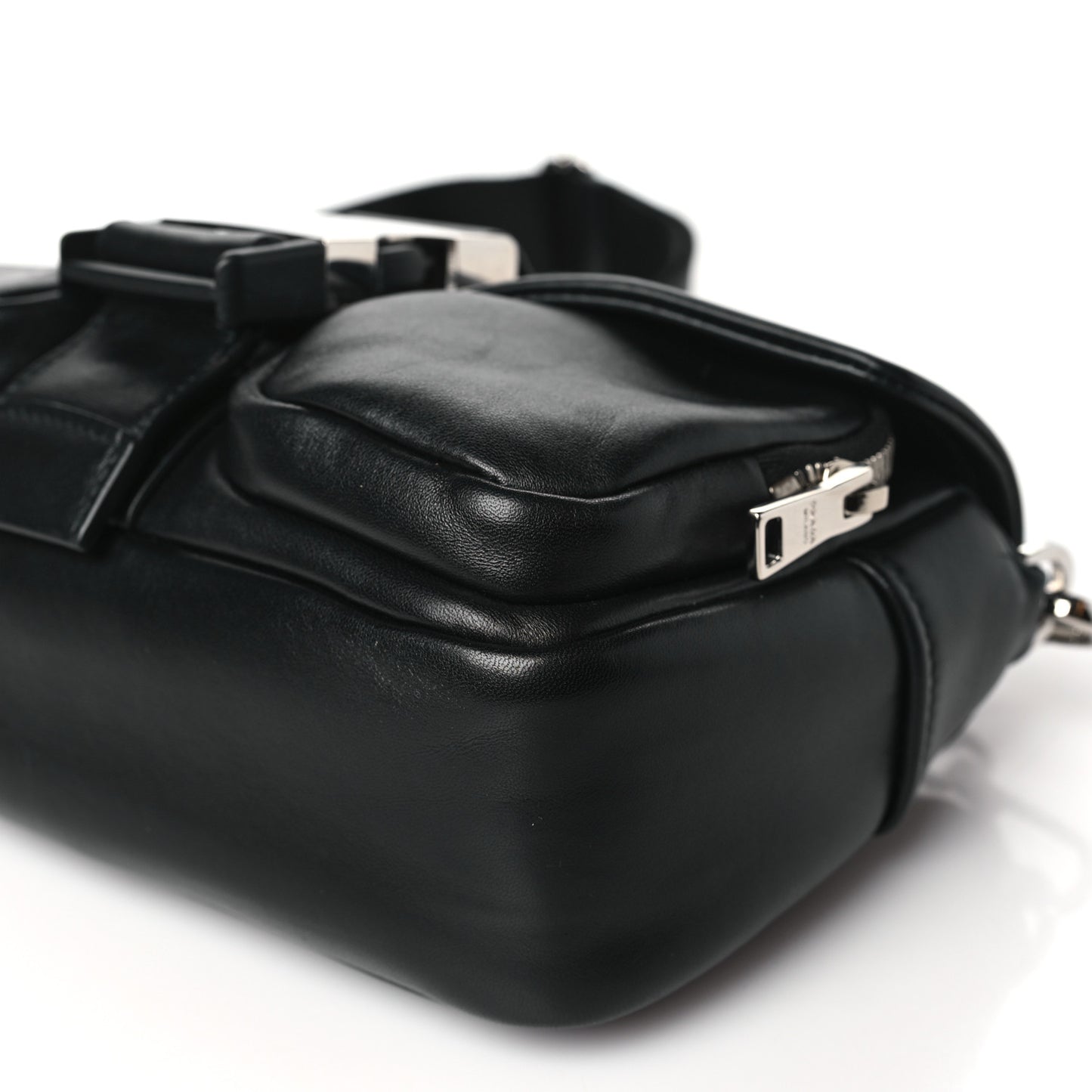 Nappa Double Pocket Buckle Shoulder Bag Black