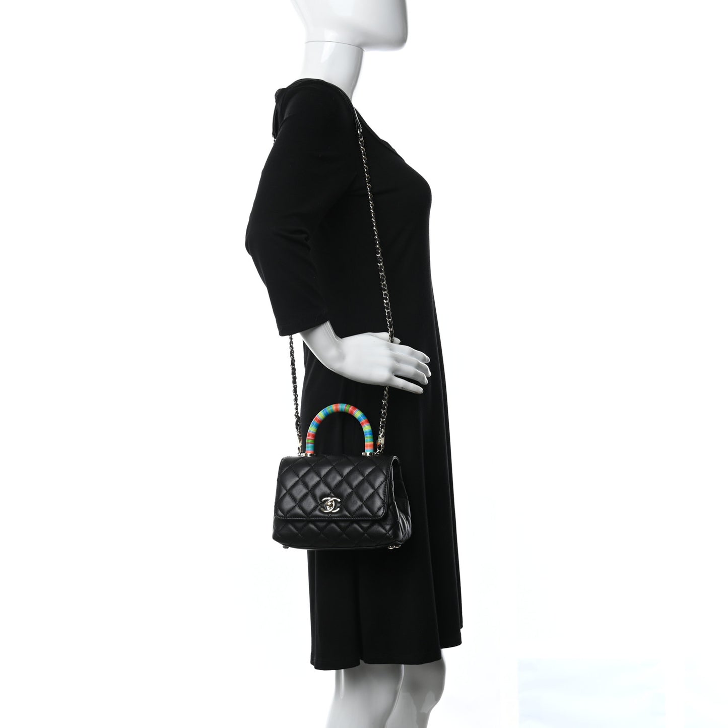 Goatskin Quilted Rainbow Extra Mini Coco Handle Flap Black