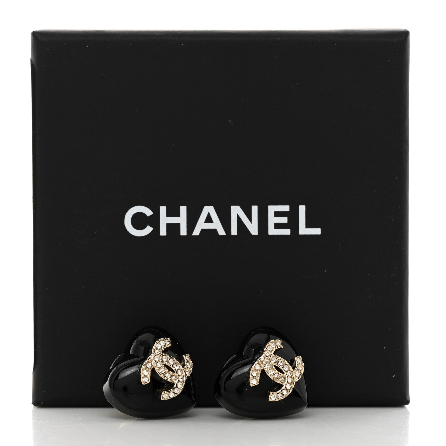 Chanel Resin Crystal CC Heart Earrings Black Gold 5 of 5
