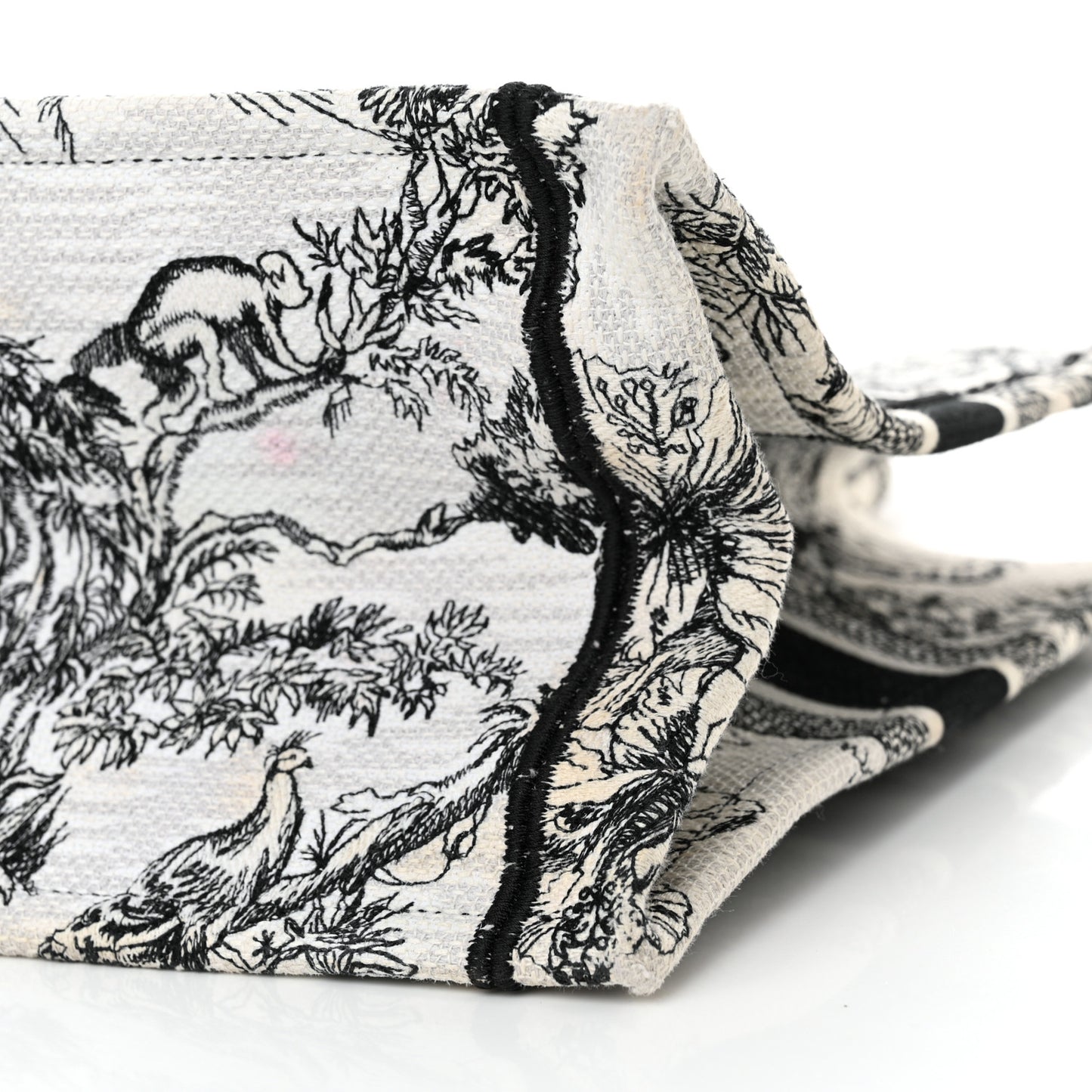 Canvas Embroidered Medium Toile de Jouy Voyage Book Tote White Black