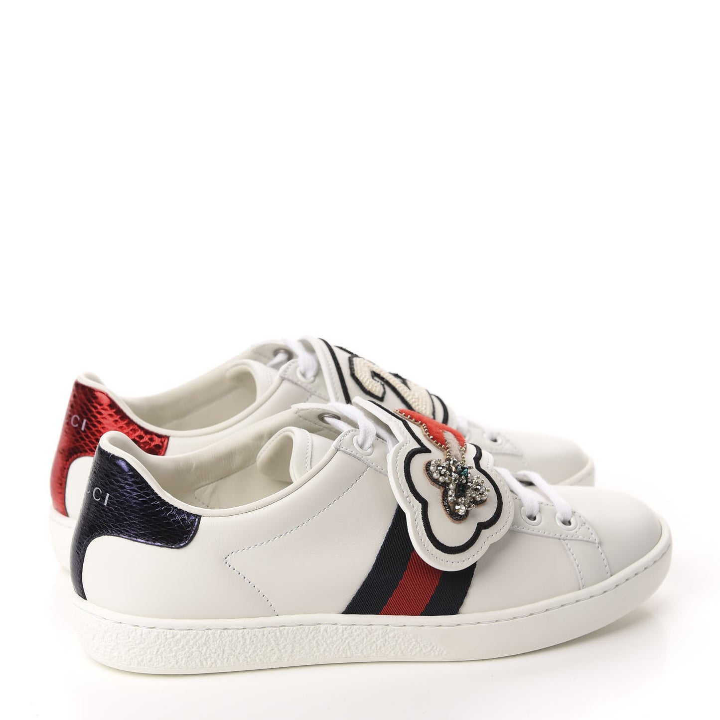 Calfskin Ayers Web Dagger Embroidered Womens Ace Sneakers 35.5 White
