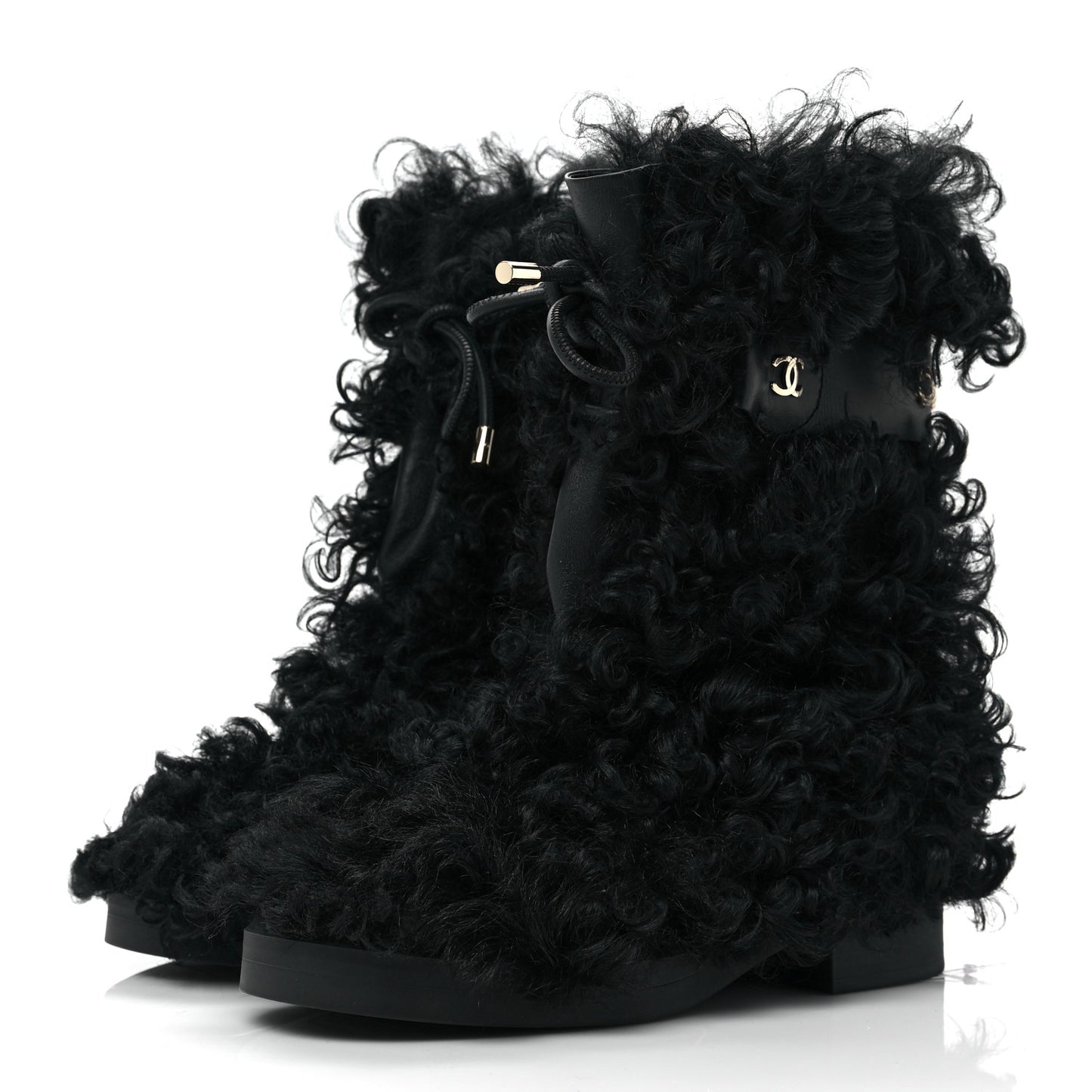Shearling Sheepskin High Boots 38.5 Black
