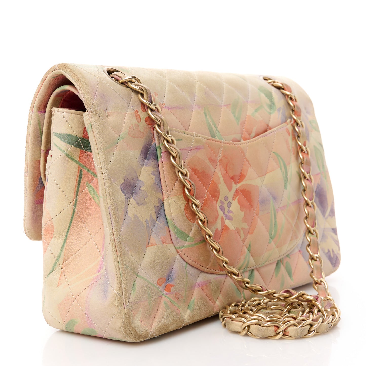 Lambskin Quilted Floral Medium Double Flap Multicolor