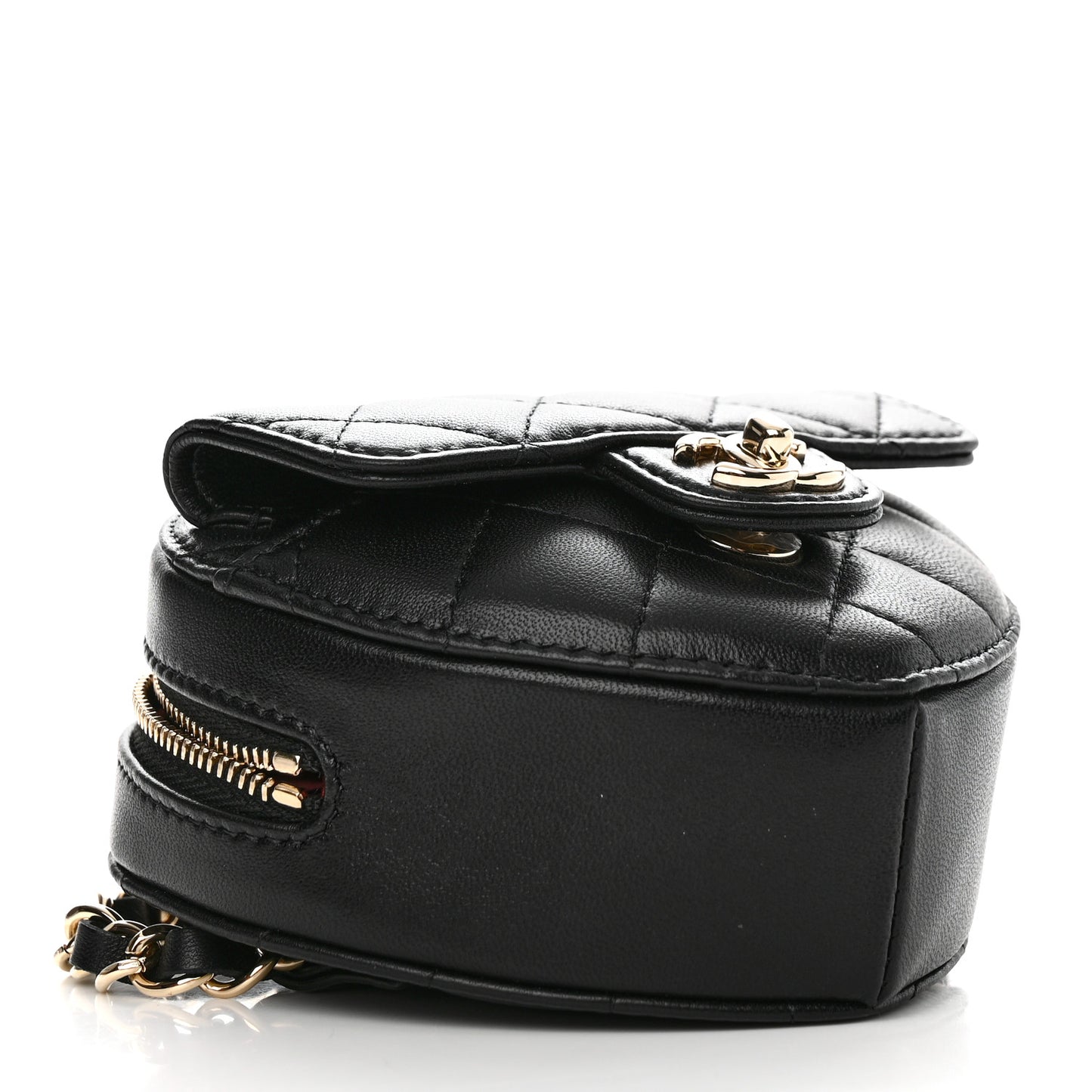 Lambskin Quilted CC In Love Heart Waist Belt Bag With Chain Black