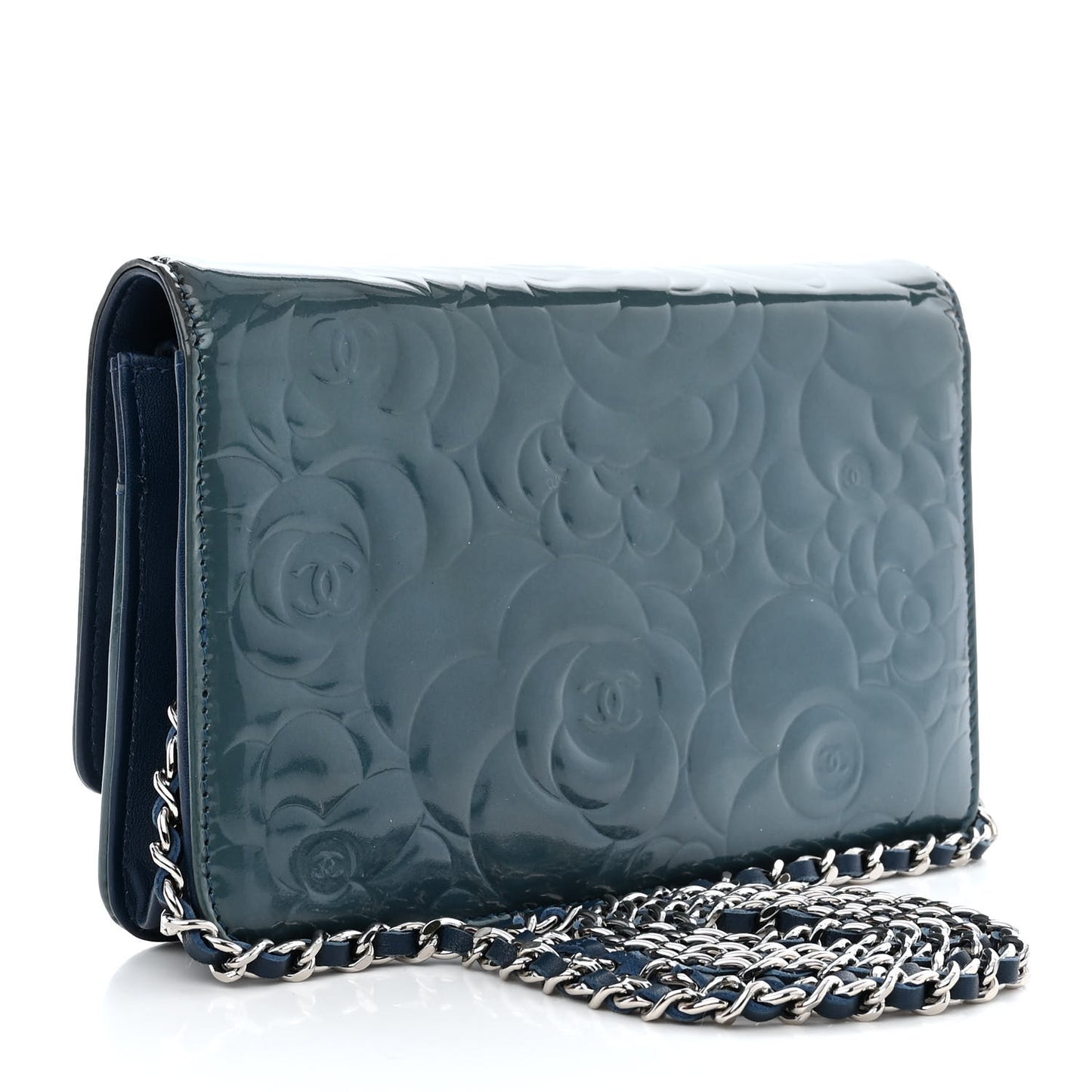 Patent Camellia Wallet on Chain WOC Royal Blue
