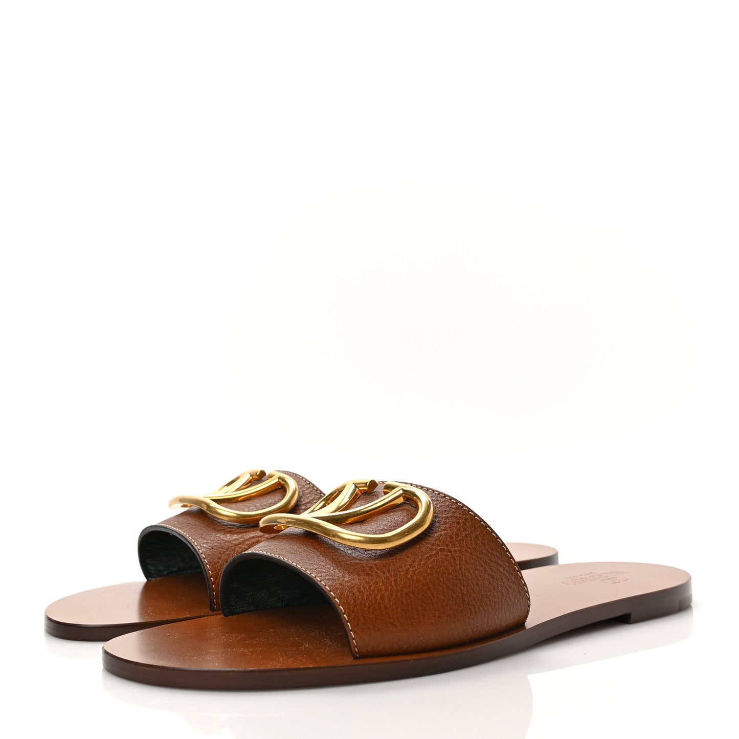 Grainy Cowhide Vlogo Flat Slide Sandals 42 Cuoio