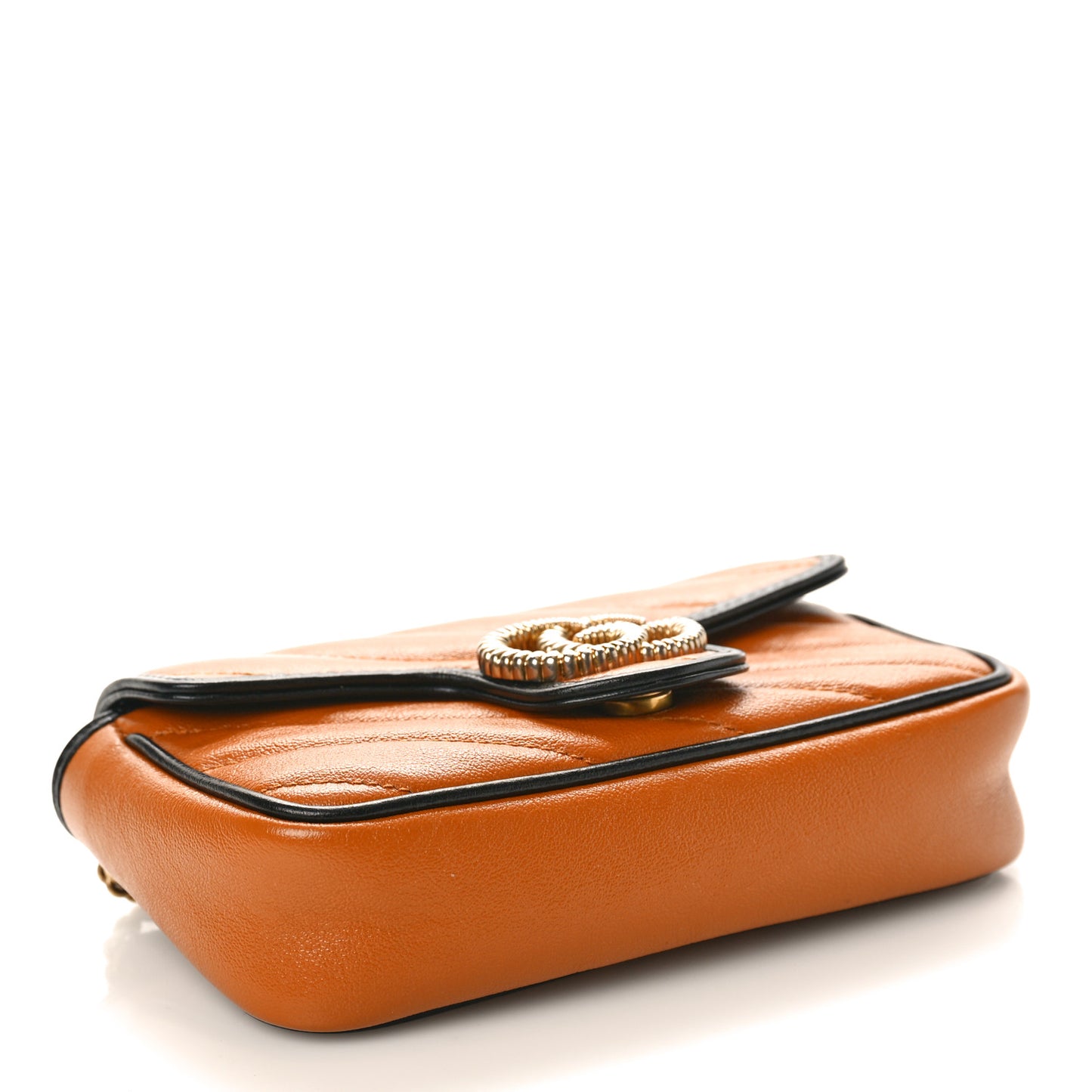 Vintage Effect Calfskin Matelasse Diagonal Super Mini GG Marmont Shoulder Bag Cognac Black