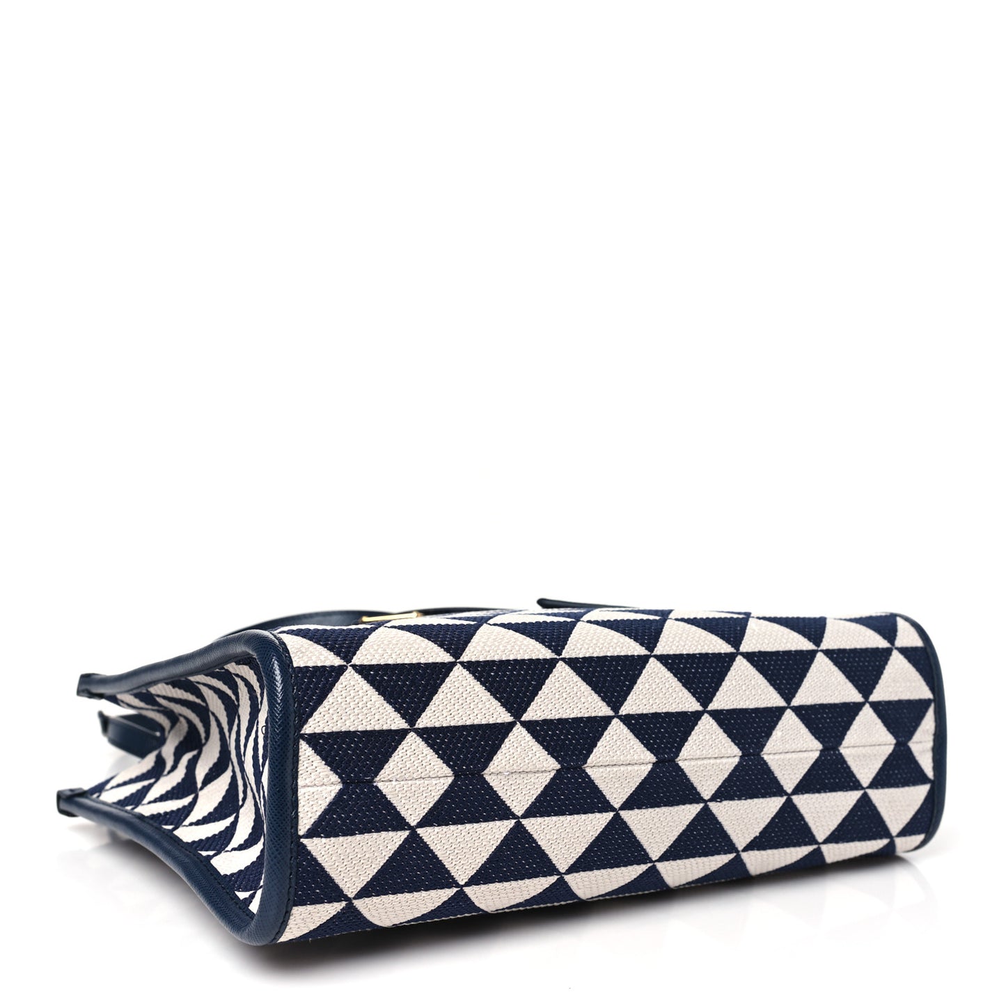 Jacquard Saffiano Triangolo Symbole Embroidered Small Tote Baltico Talco