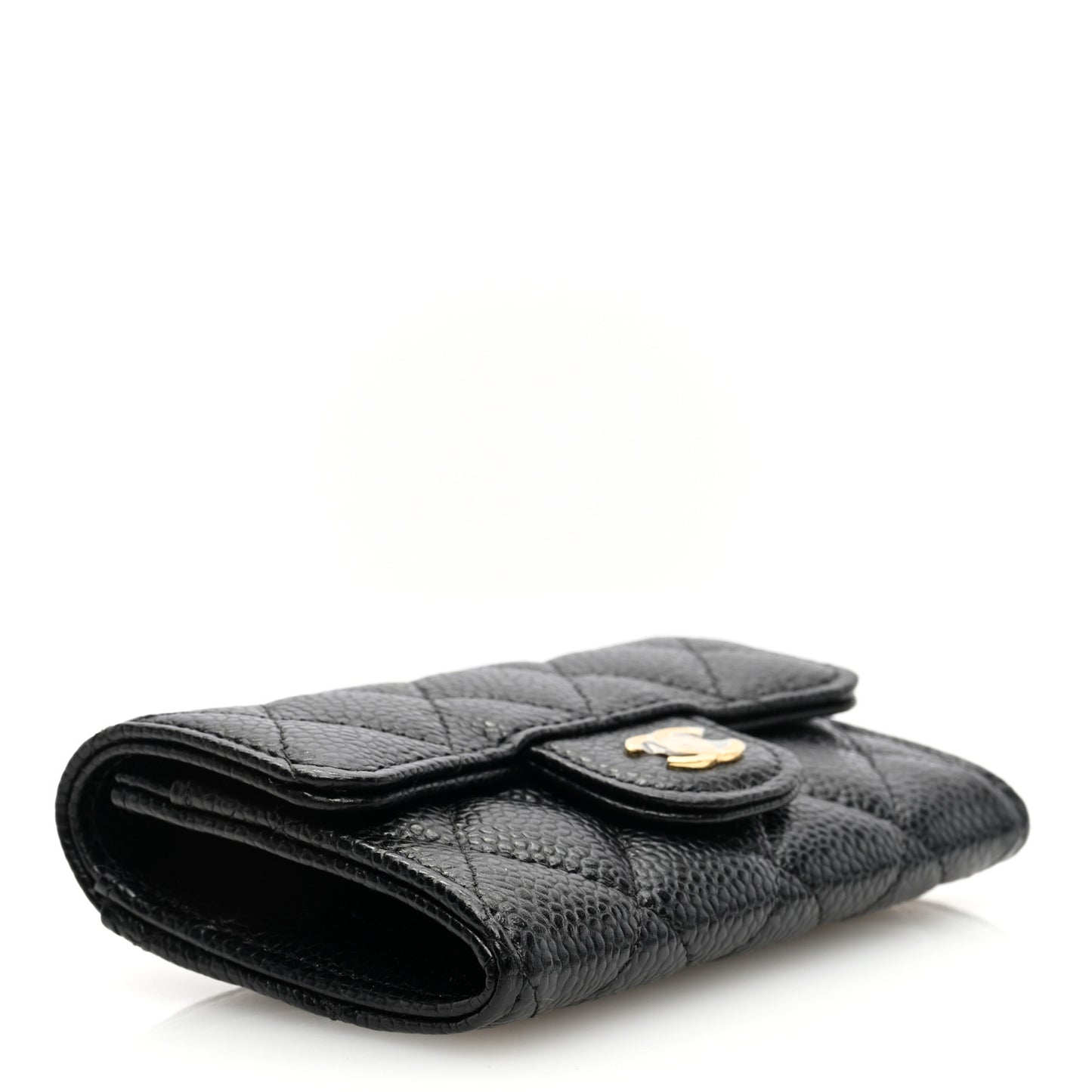 Caviar Quilted Flap Card Holder Wallet Black