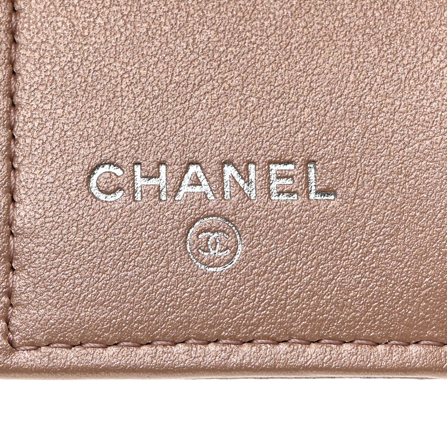 Goatskin Camellia Embossed Compact Wallet Light Pink