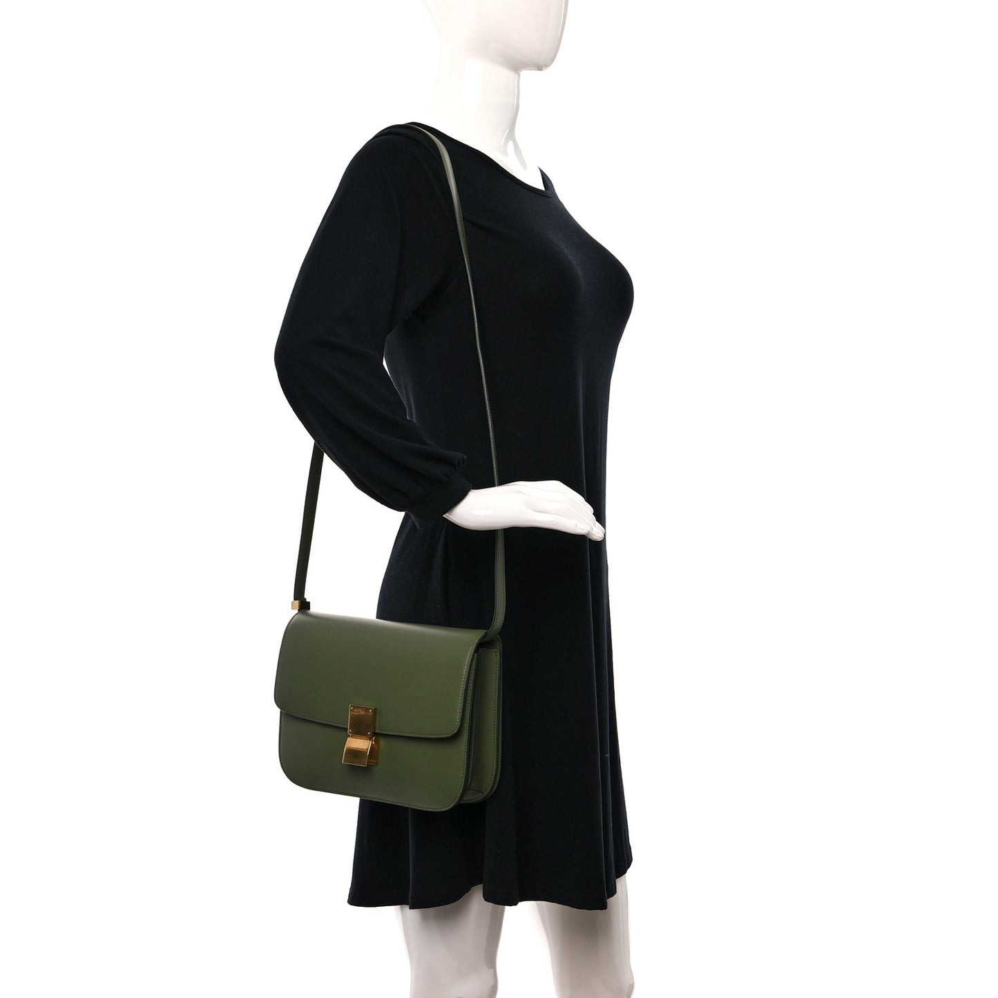 Box Calfskin Classic Box Medium Flap Bag Army Green