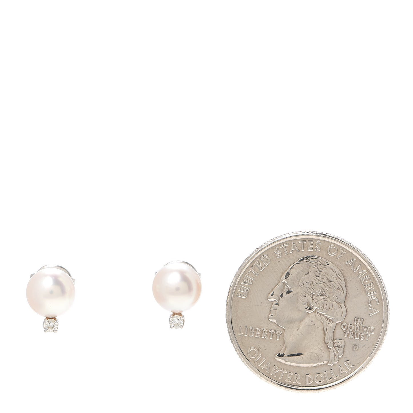 18K White Gold Diamond Akoya Pearl 7-7.5mm Stud Earrings