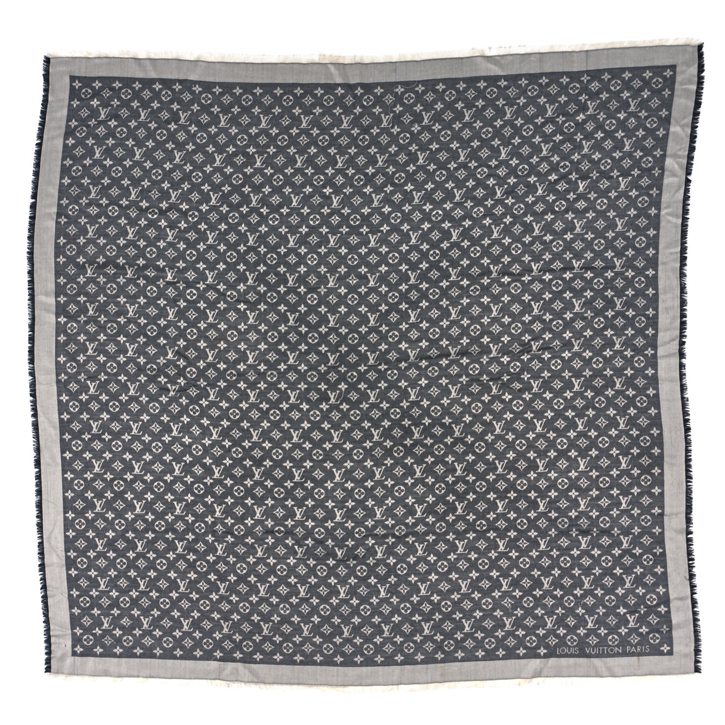 Silk Wool Monogram Denim Shawl Black