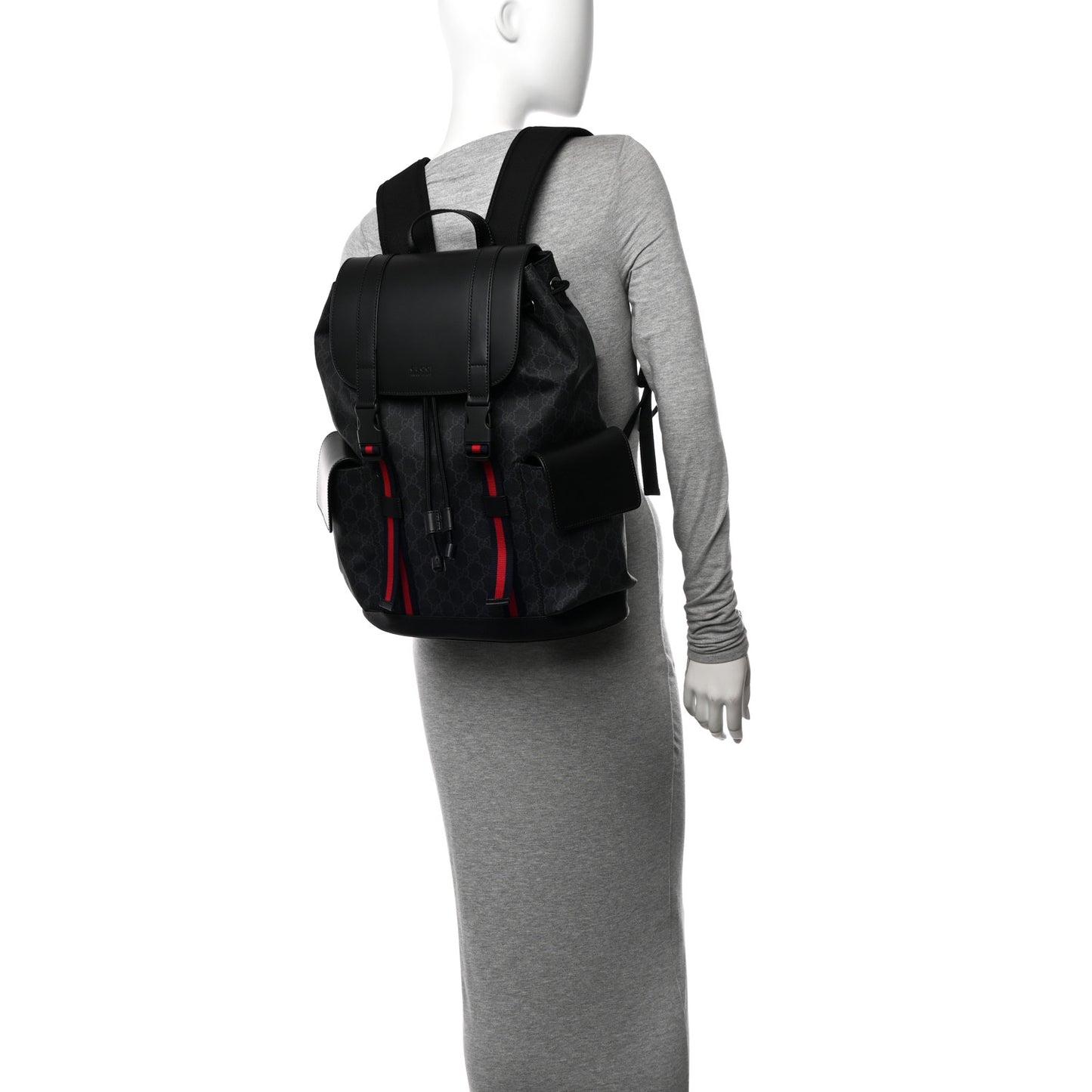 Soft GG Supreme Monogram Calfskin Web Double Buckle Backpack Black