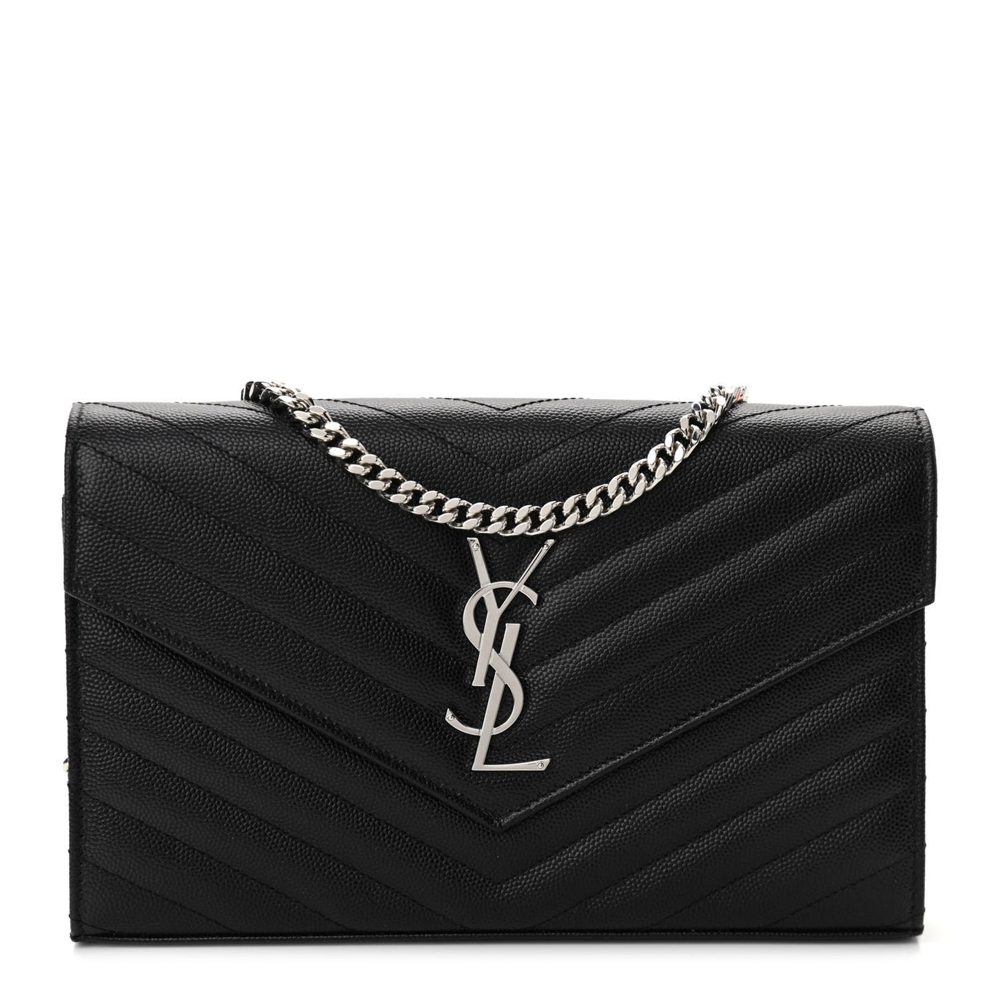 Grain De Poudre Matelasse Chevron Monogram Chain Wallet Black