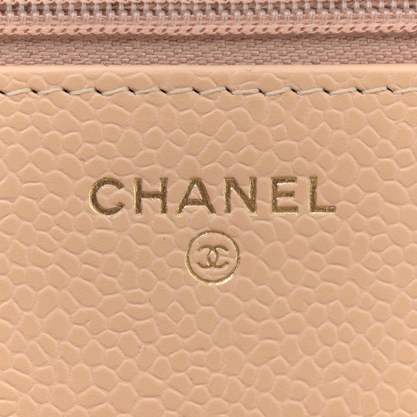 Caviar Quilted Wallet on Chain WOC Beige