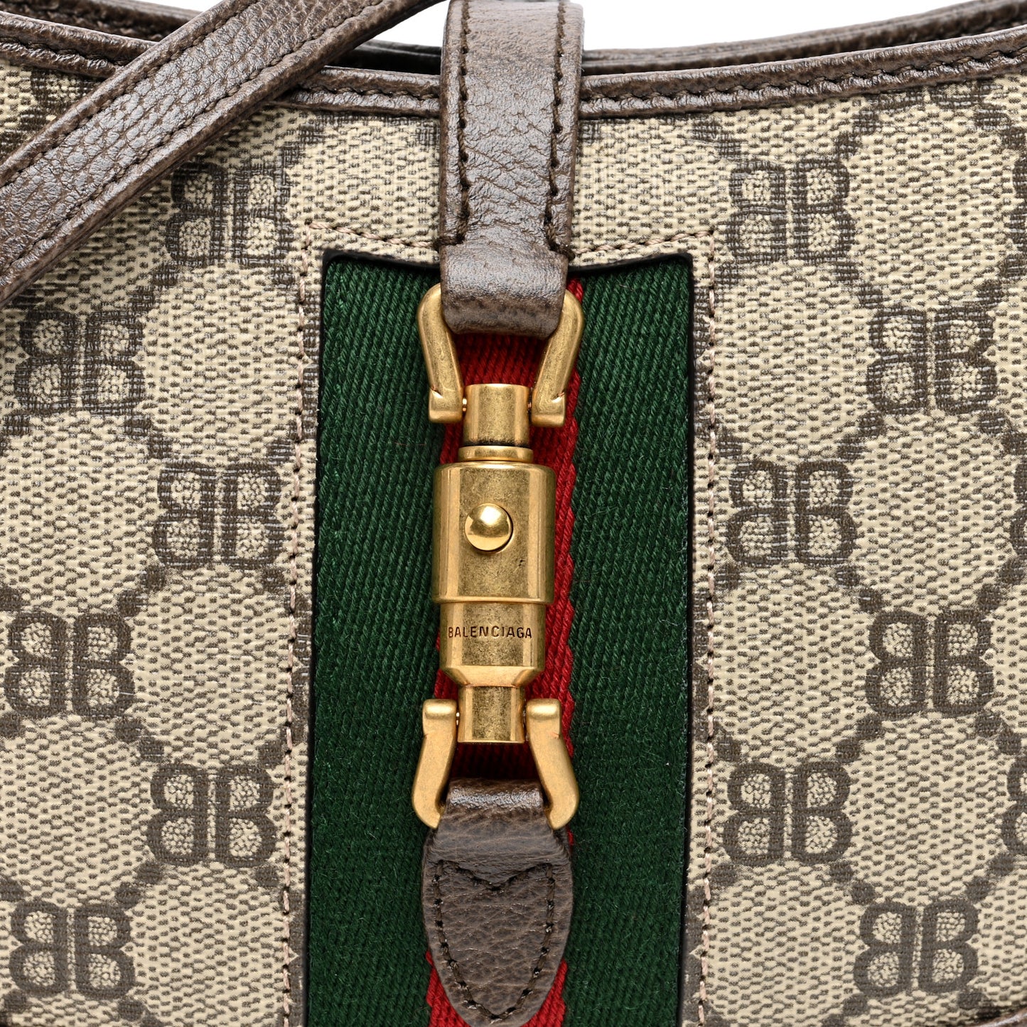 X BALENCIAGA BB Supreme Monogram Calfskin Web Mini Jackie 1961 Hobo Beige Ebony