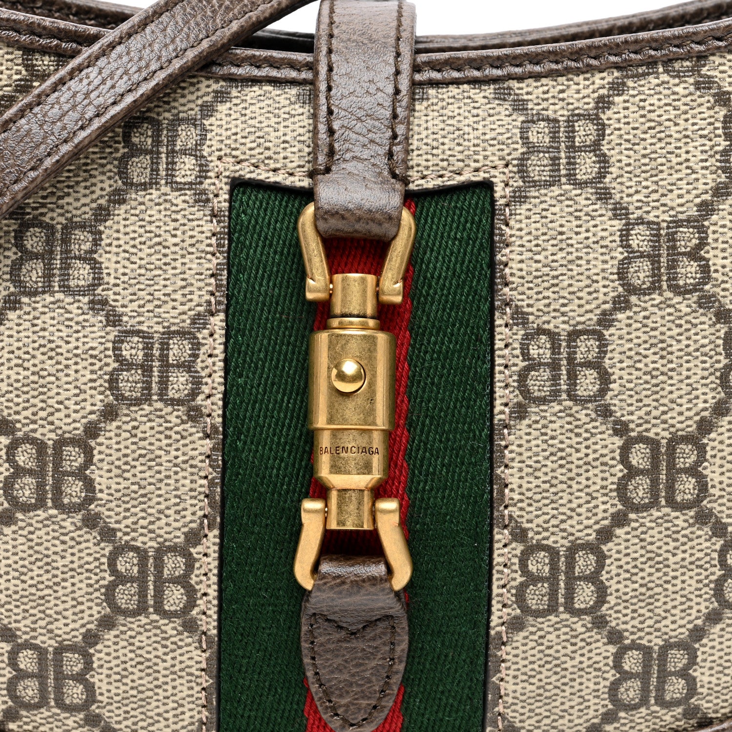 Gucci X BALENCIAGA BB Supreme Monogram Calfskin Web Mini Jackie 1961 Hobo Beige Ebony 7 of 9