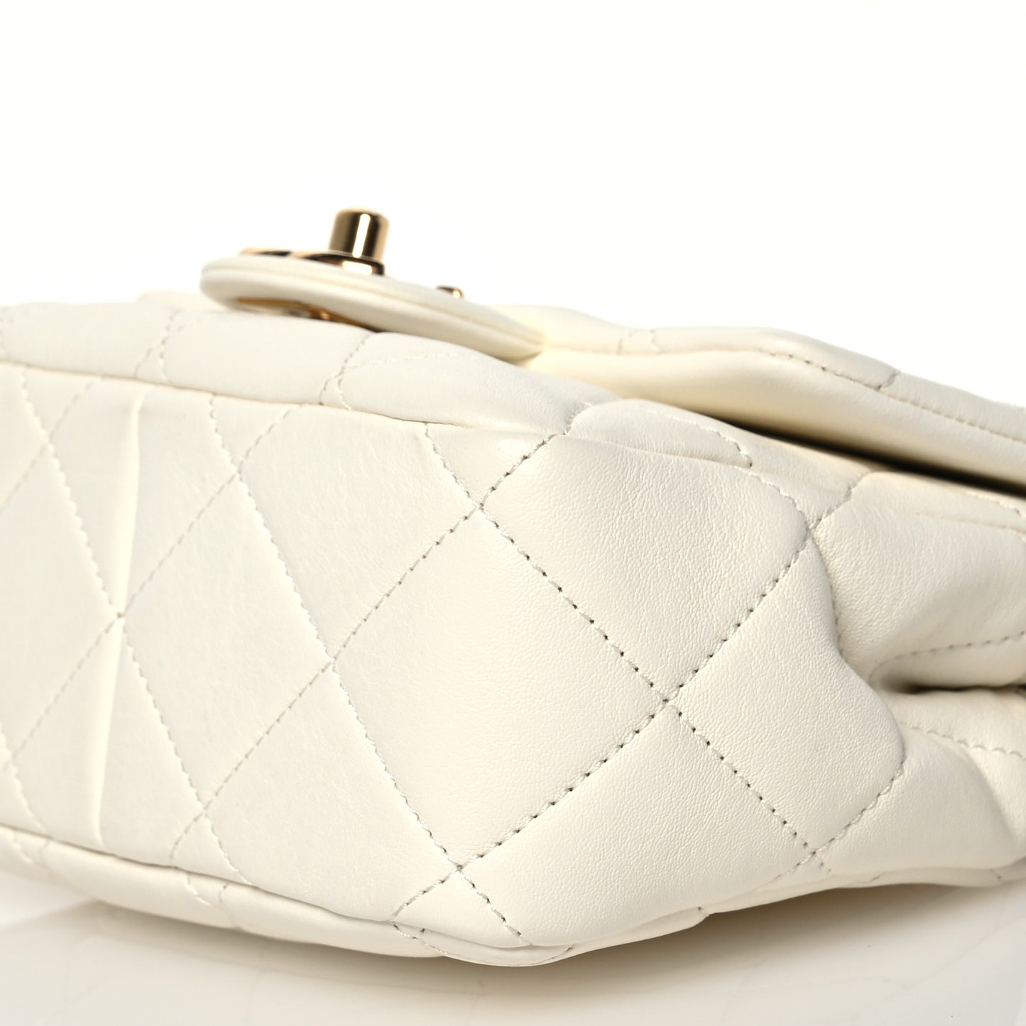 Lambskin Metal Quilted Mini Top Handle Square Flap White