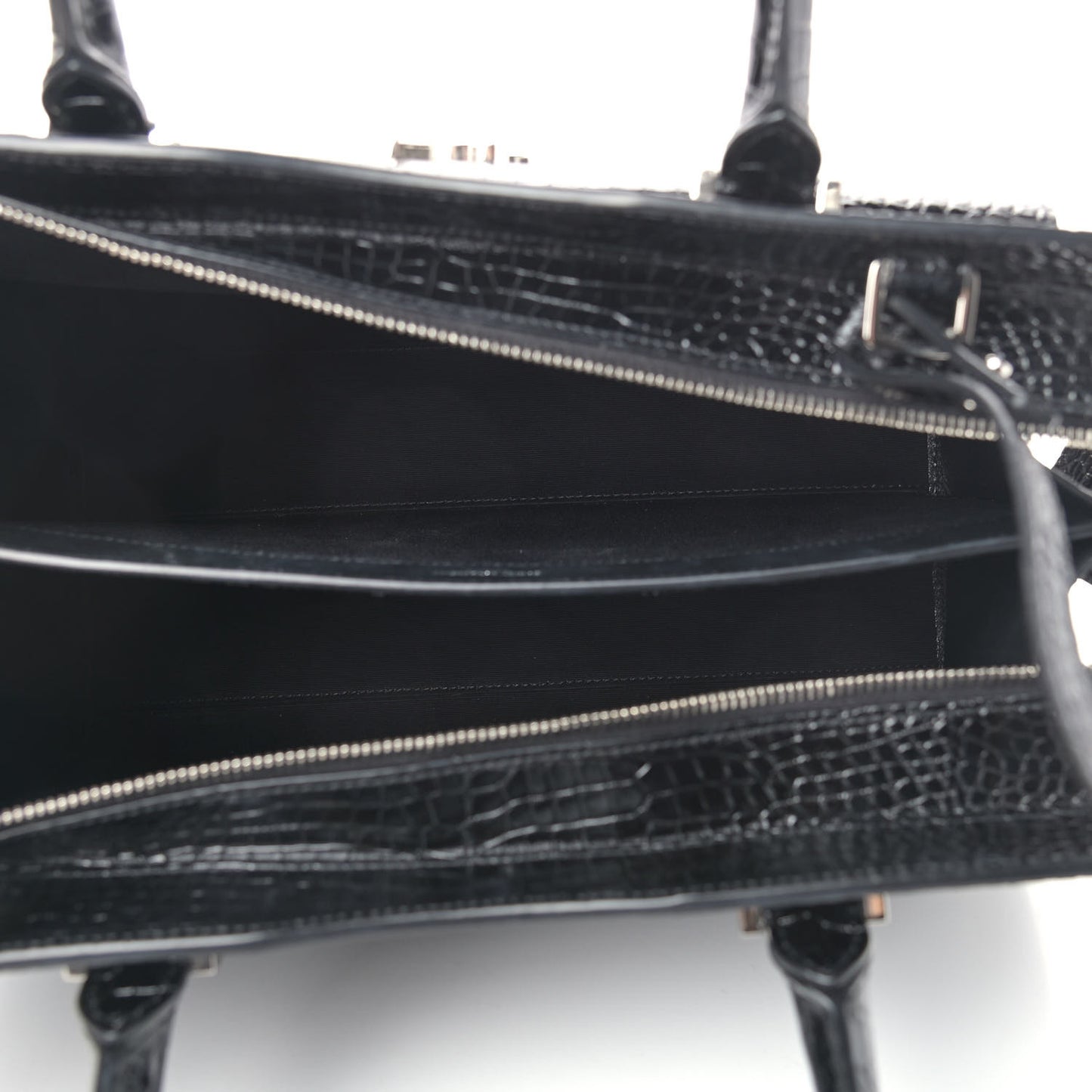 Croc Calfskin Embossed Medium Uptown Tote Black