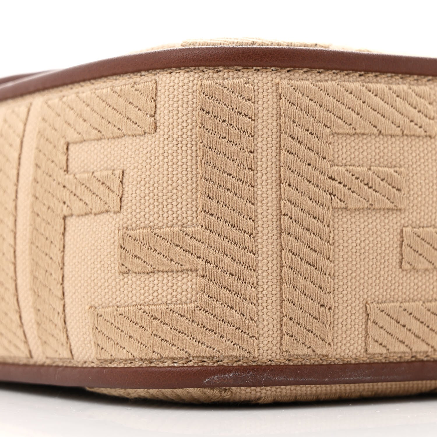 Fendi Canvas Vitello King FF Embroidered Baguette Sand Ghianda 9 of 10