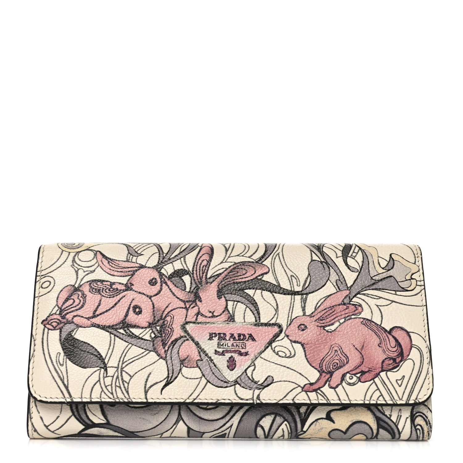 Prada X JAMES JEAN Glace Calfskin Rabbit Print Continental Wallet